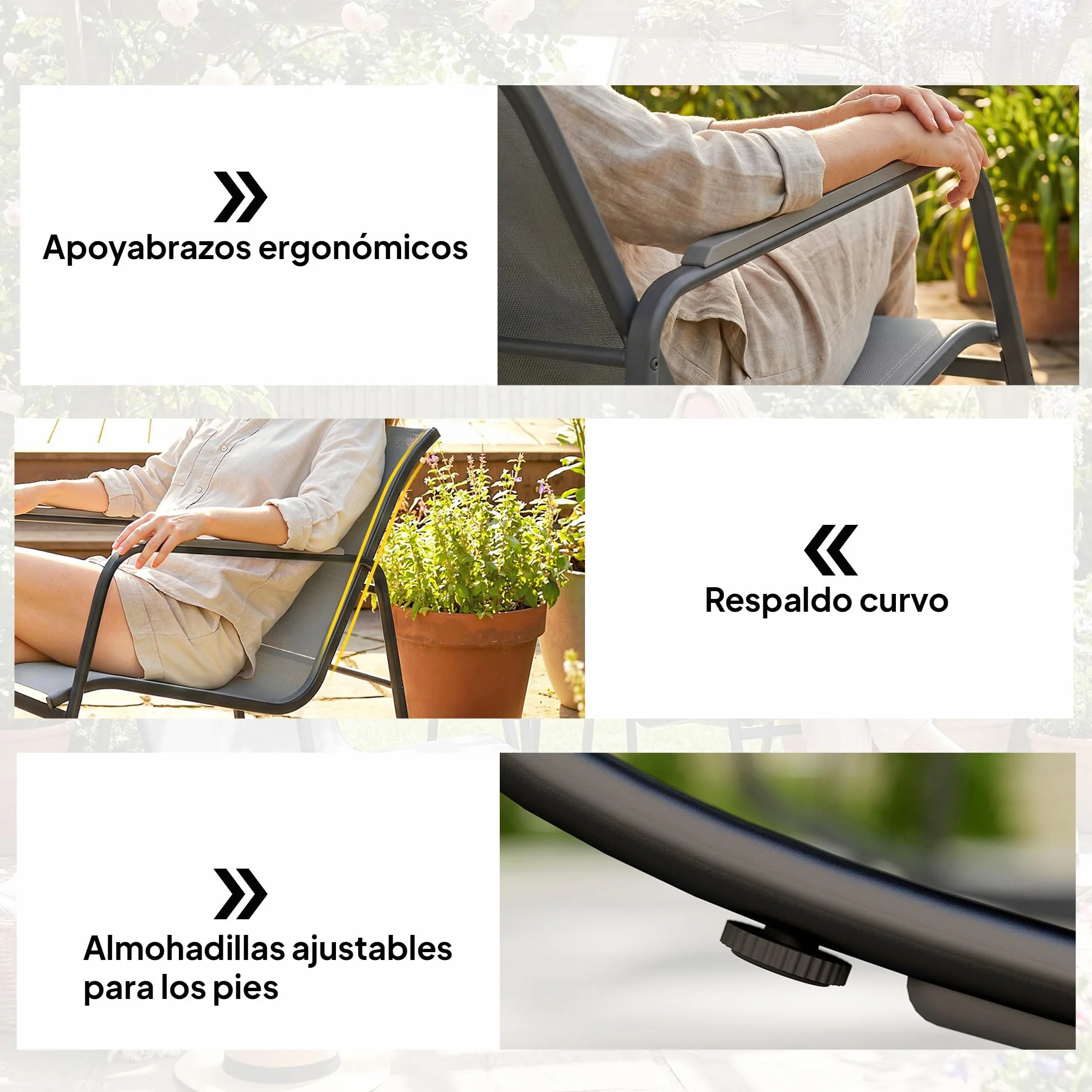 Outsunny Conjunto de Mesa y Sillas de Terraza Exterior 3 Piezas, Muebles de Jardín con 2 Sillas Mecedoras, Mesa de Vidrio y Acero, Gris