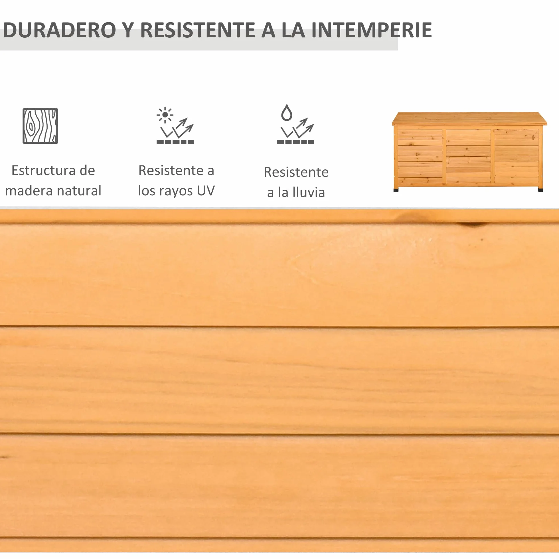 Outsunny Baúl de Almacenaje Exterior 284L Arcón de Jardín Impermeable Madera 127x56x60 cm