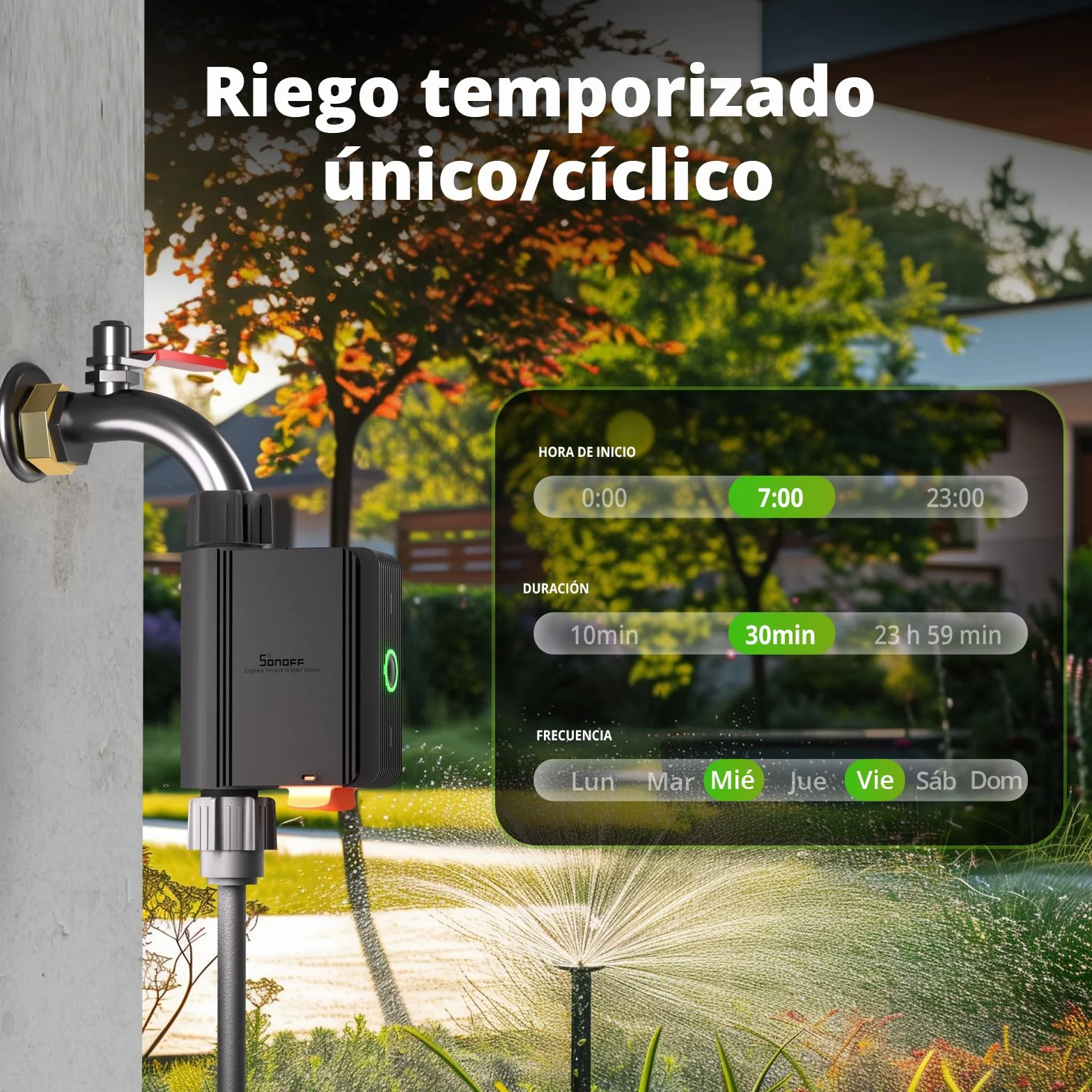 SONOFF Programador Riego Automatico Temporizador Jardín Riego Programado Racionado Mando Distancia Zigbee 3.0 Hub Compatible Alexa Google Home