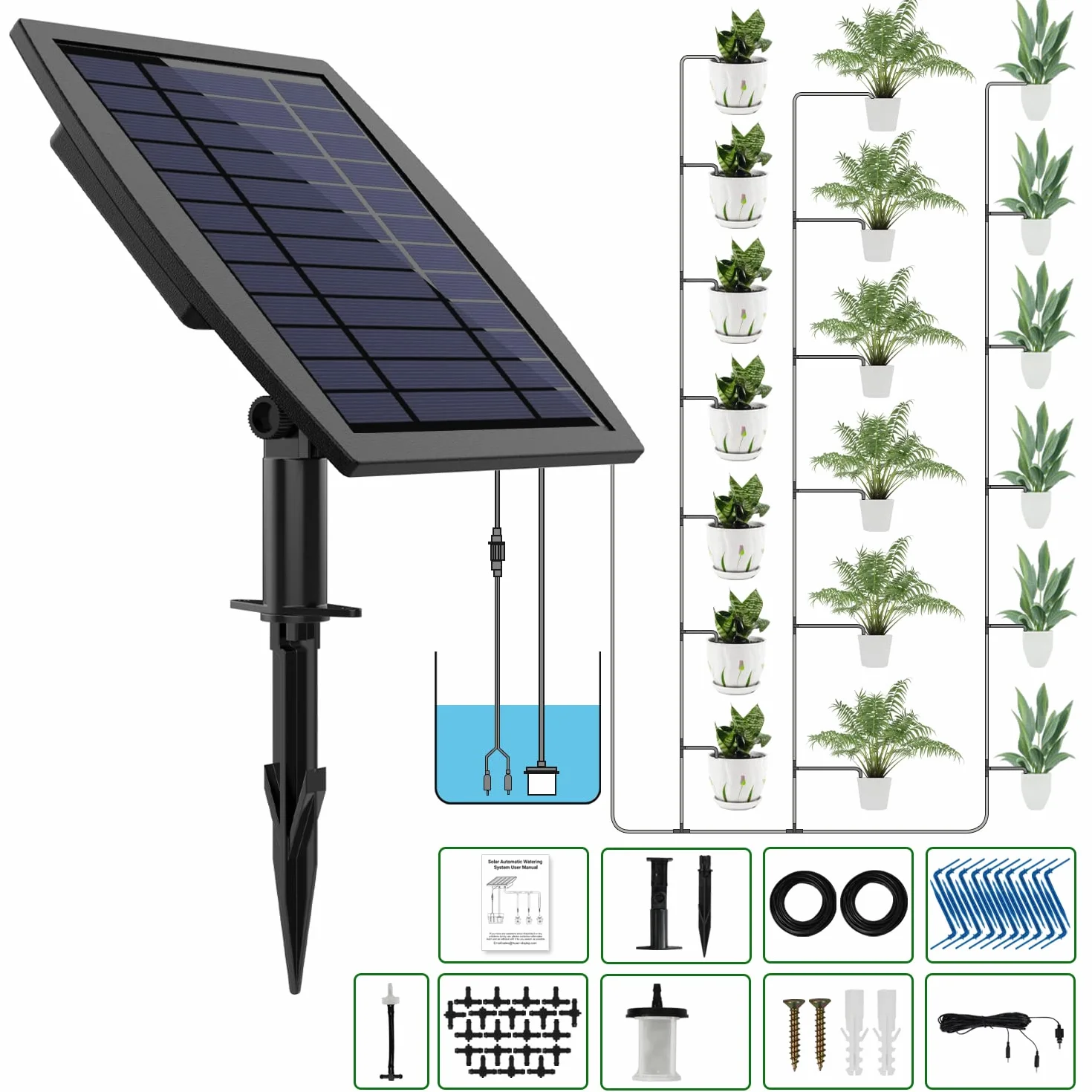 JIYANG Solar Automatico Riego por Goteo, Riego Automatico Macetas,20m Manguera de Goteo, Sistema de Riego por Goteo Riego Automático,Sistema de Riego Automático Con Dispositivo Antisifón