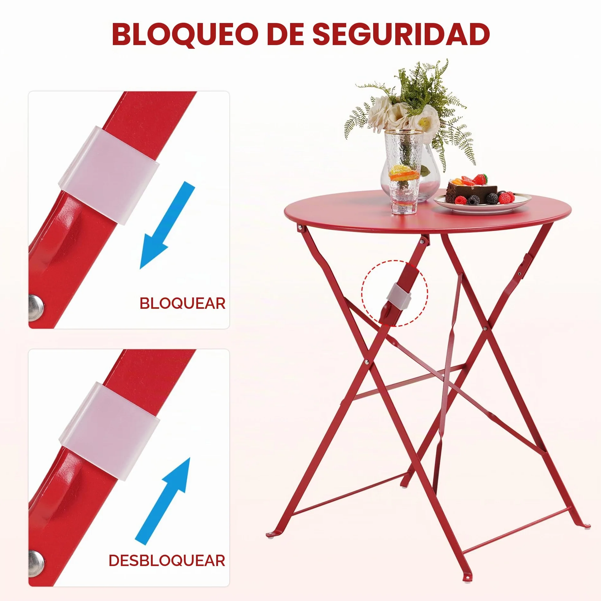 Grand patio Conjunto de Bistró 2 Sillas 1 Mesa Plegable Acero Premium Rojo