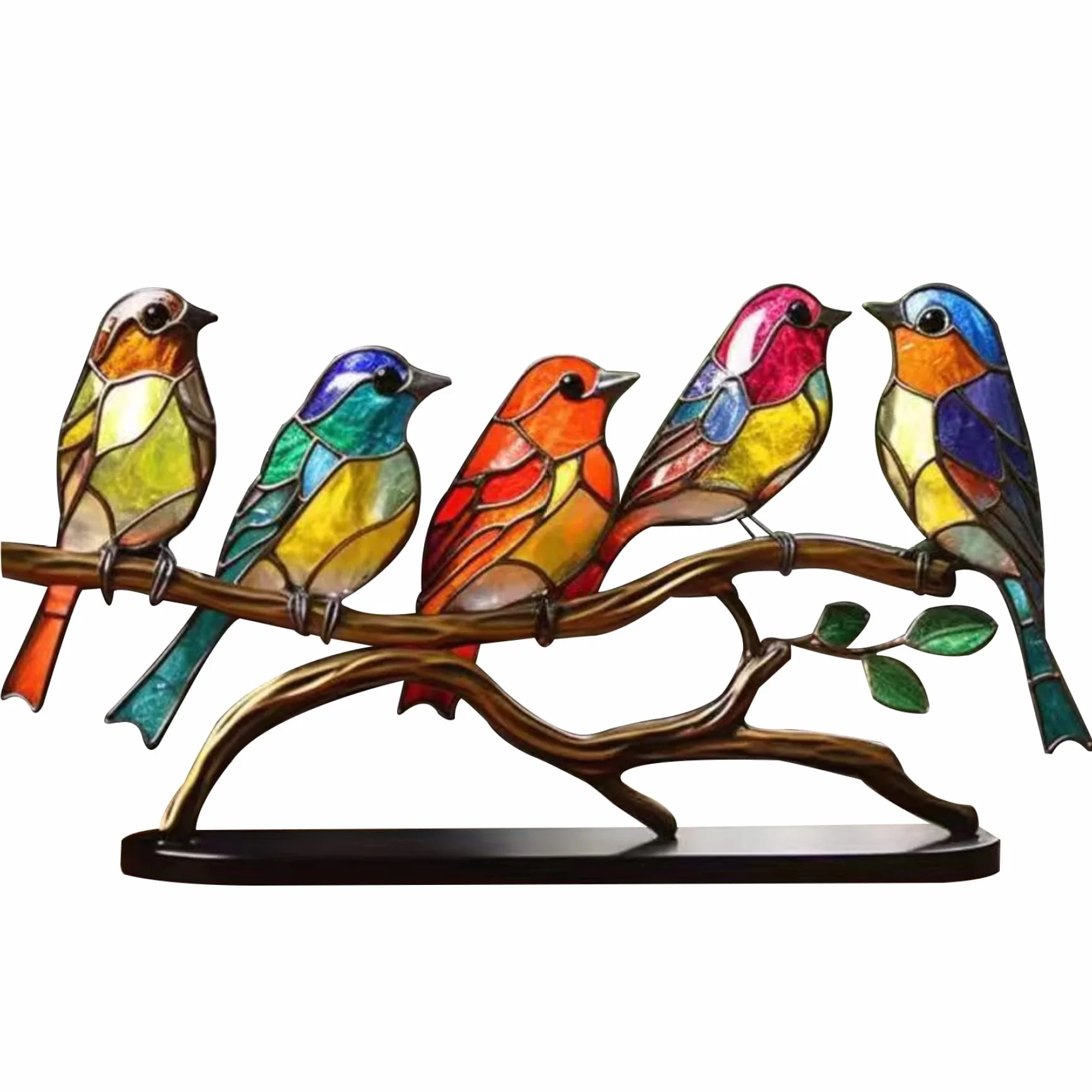 Pájaros acrílicos en Rama, 5 pájaros, Adornos de Escritorio Coloridos y decoración del hogar de Mesa