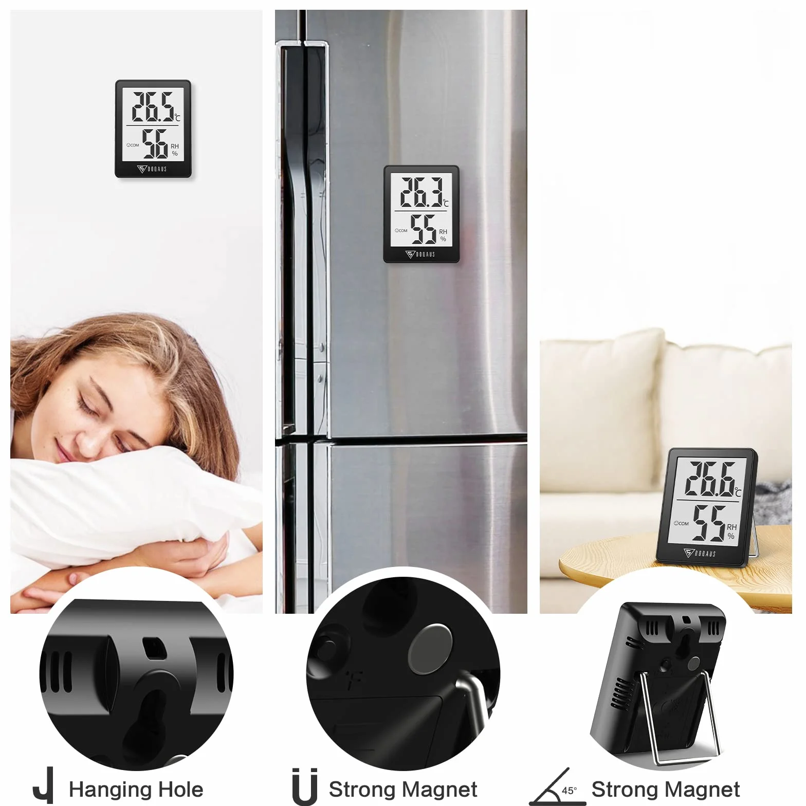 DOQAUS Mini Termómetro Higrómetro Digital, Medidor de Temperatura y Humedad, Respuesta Rápida 5s, Negro