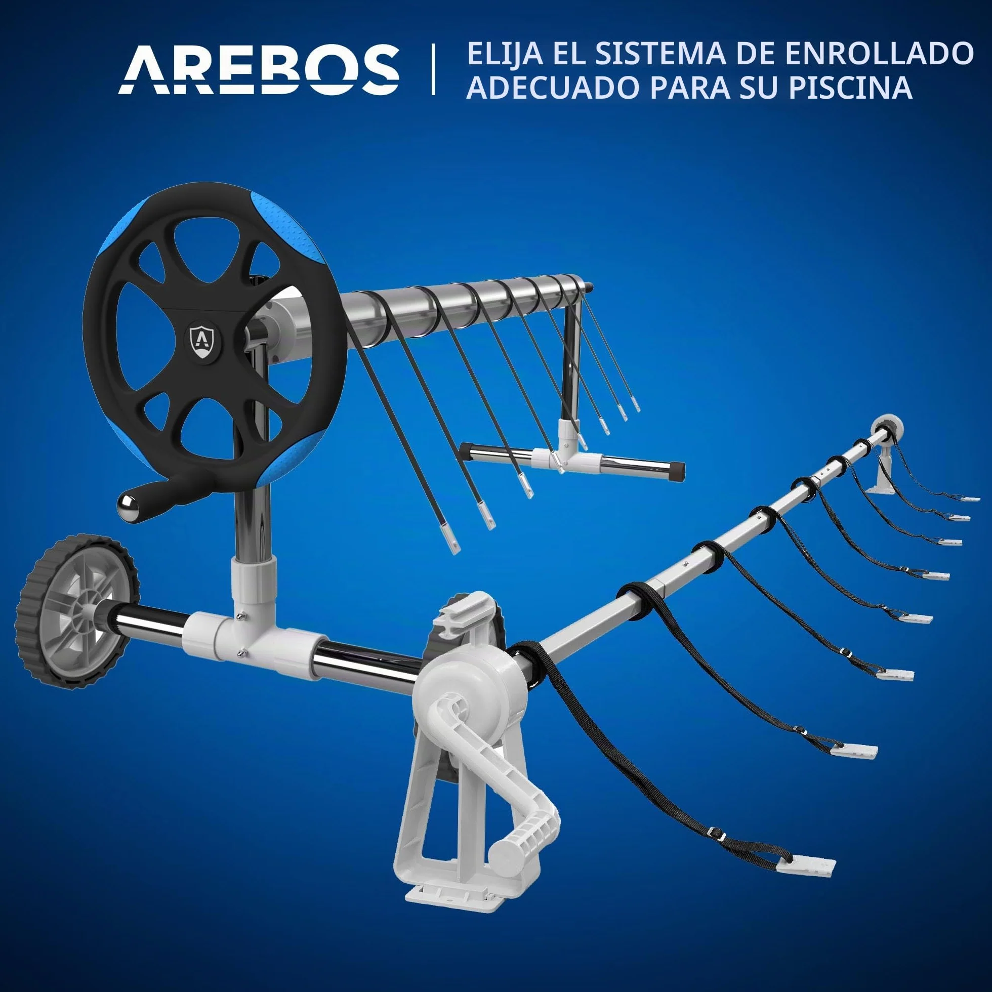 Arebos Enrollador de Piscina Premium Sistema Enrollable 1,05-6,15 m para Lonas solares y de Piscina Material Resistente a la Intemperie