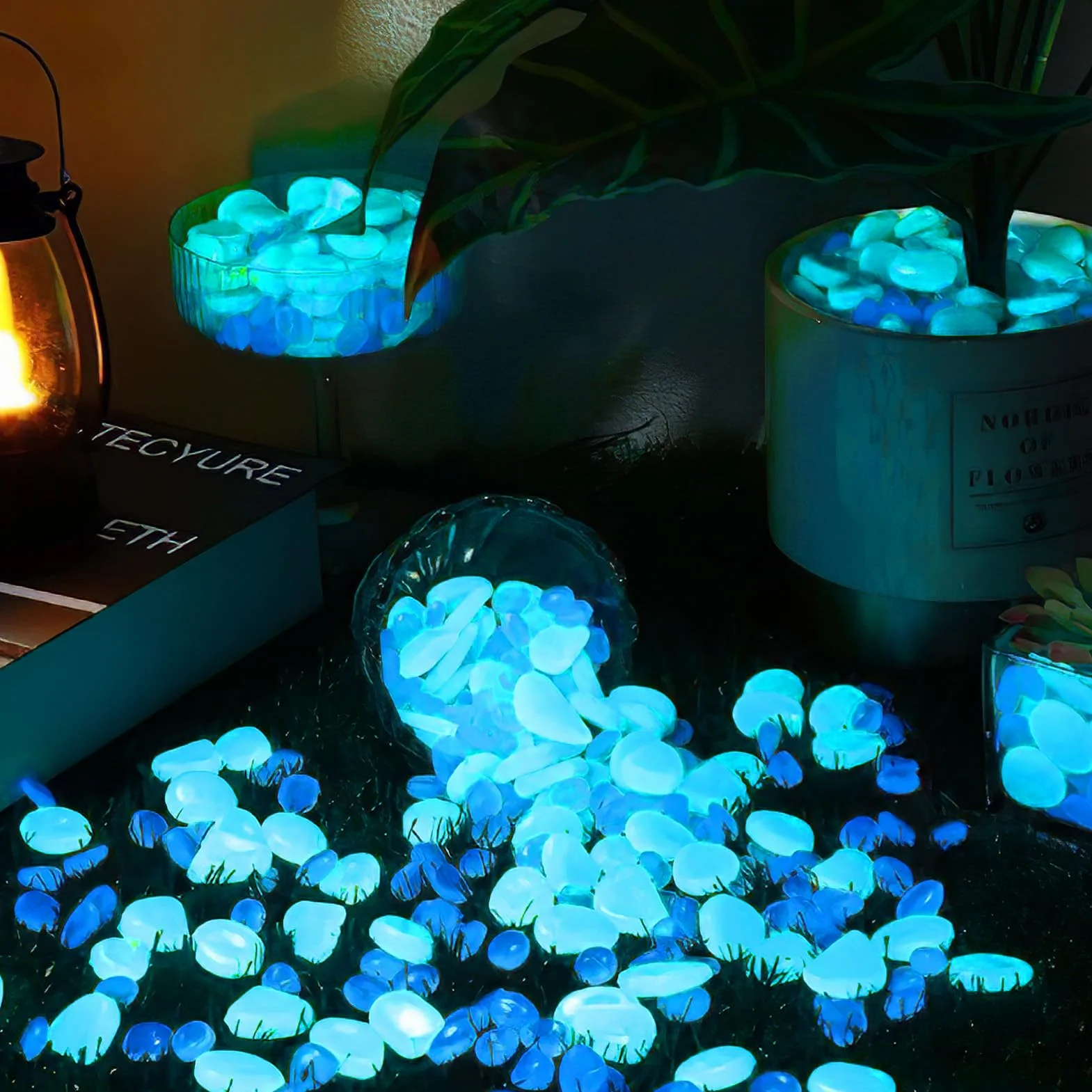 Piedras Luminosas Blanco 300 Piezas, Guijarros Fluorescentes Decoración Jardín Acuario Senderos