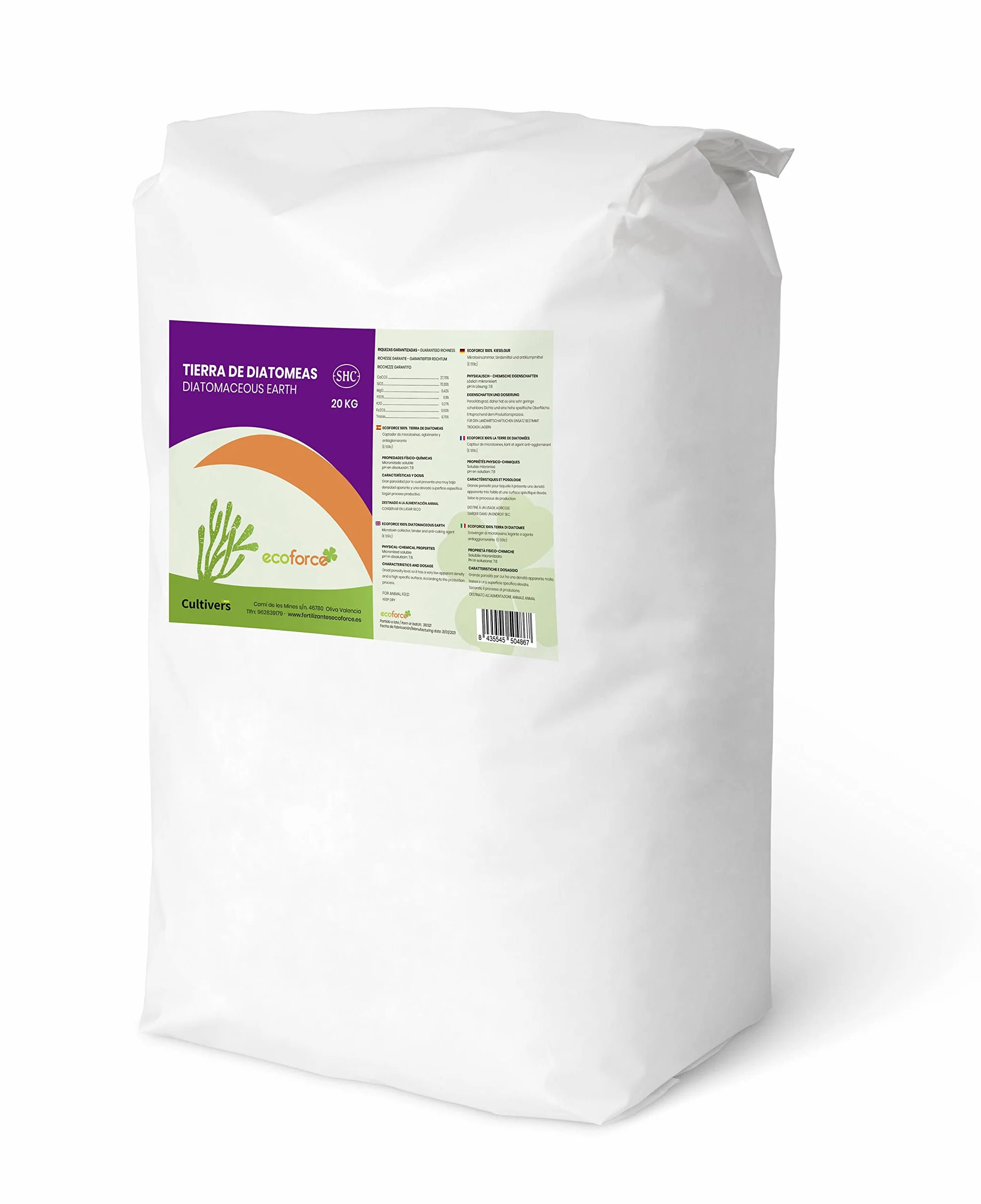 CULTIVERS Tierra de Diatomeas Ecológica Micronizada 20 kg Polvo ultrafino origen natural Sílice