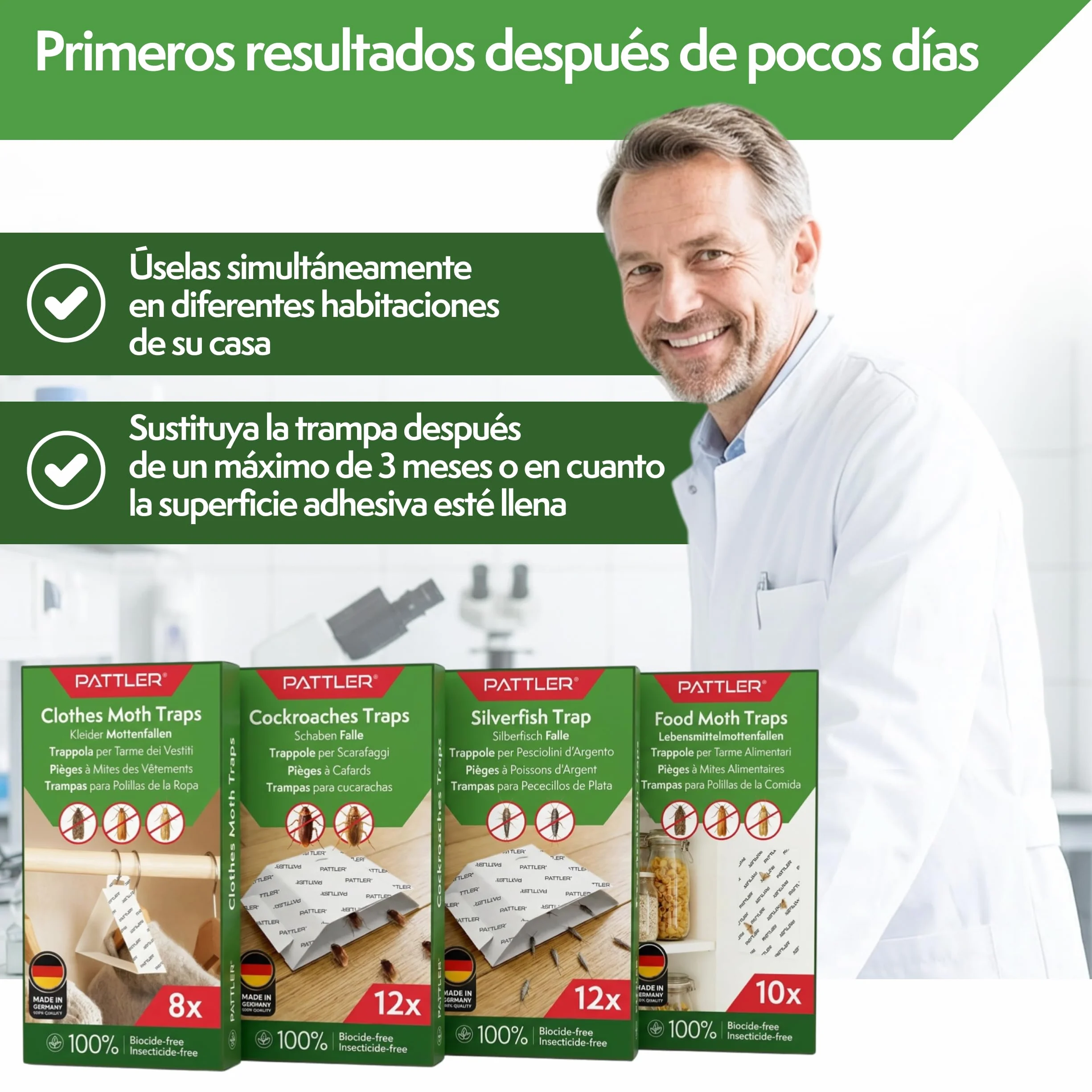 PATTLER Antipolillas para Ropa Armario con Feromonas 8 Unidades Trampa Adhesiva Colgante