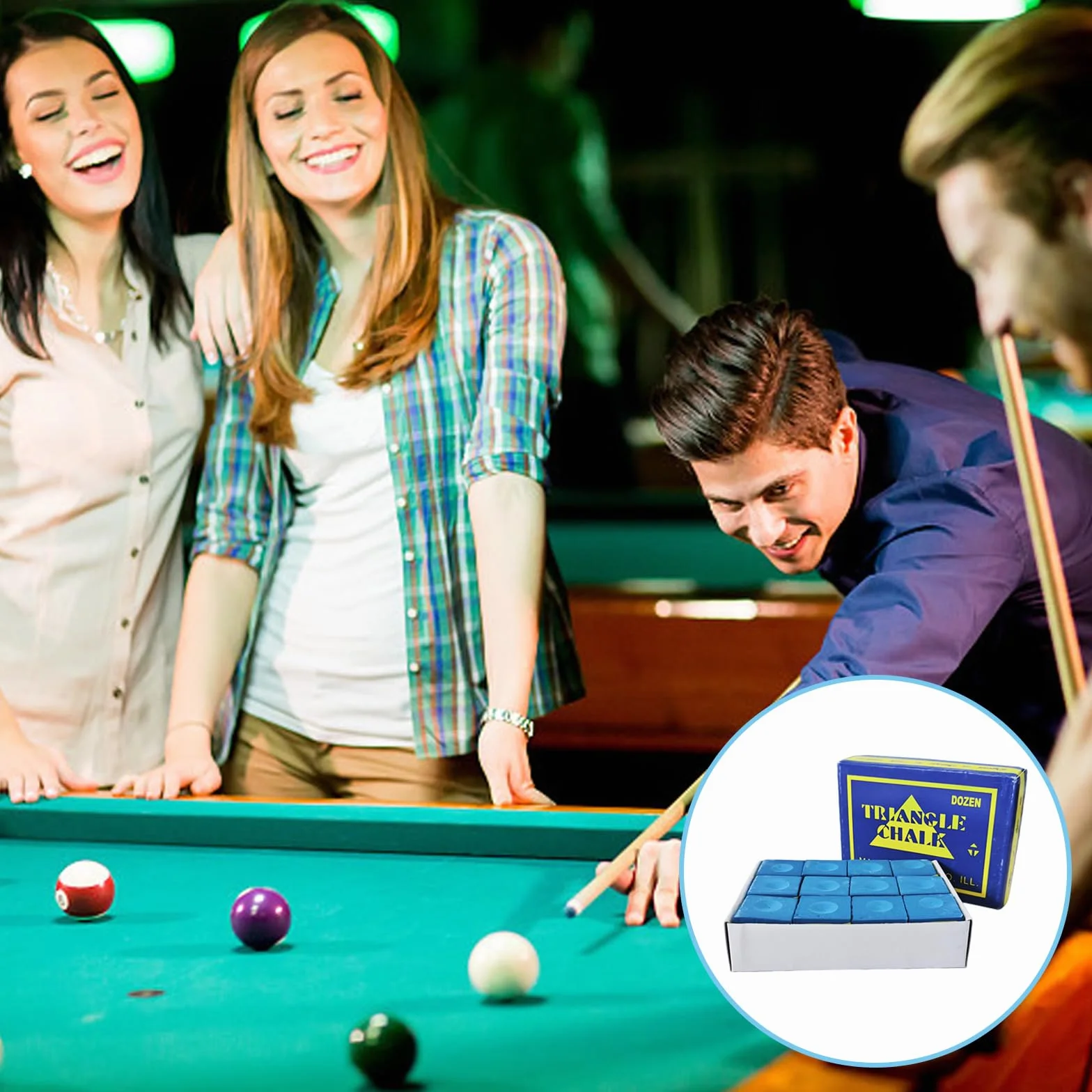 Juego de 12 Tizas de Billar Premium Azul para Jugadores y Principiantes