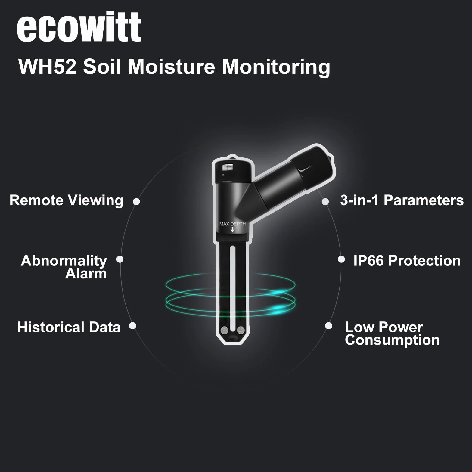 ECOWITT WH52 Sensor de Humedad del Suelo 3 en 1 16 Canales + EC + Temperatura, Higrómetro para Plantas Interior/Exterior