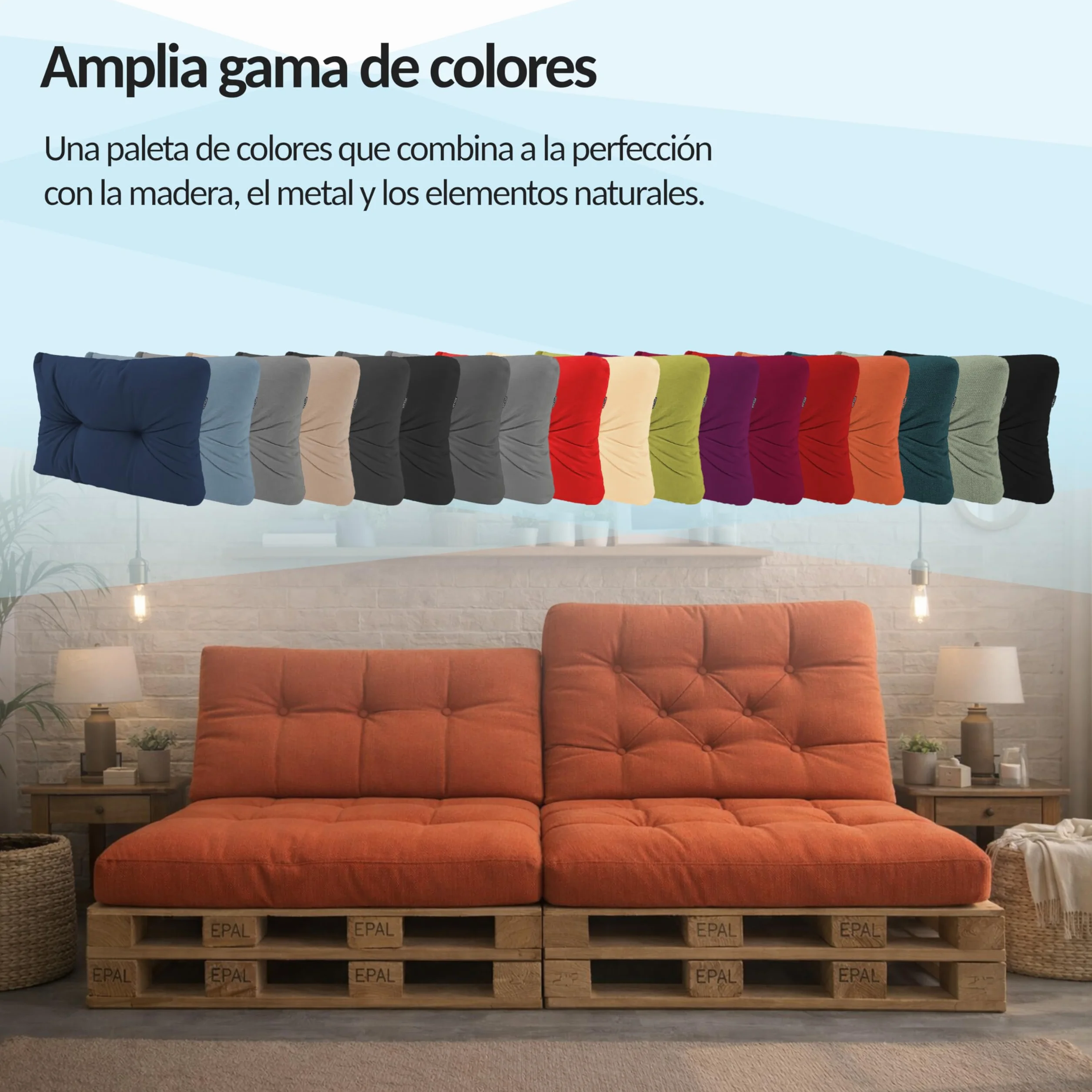 POKAR Set de 2 Cojines para Palets Impermeable 120x80 + 120x40 Gris Oeko-Tex