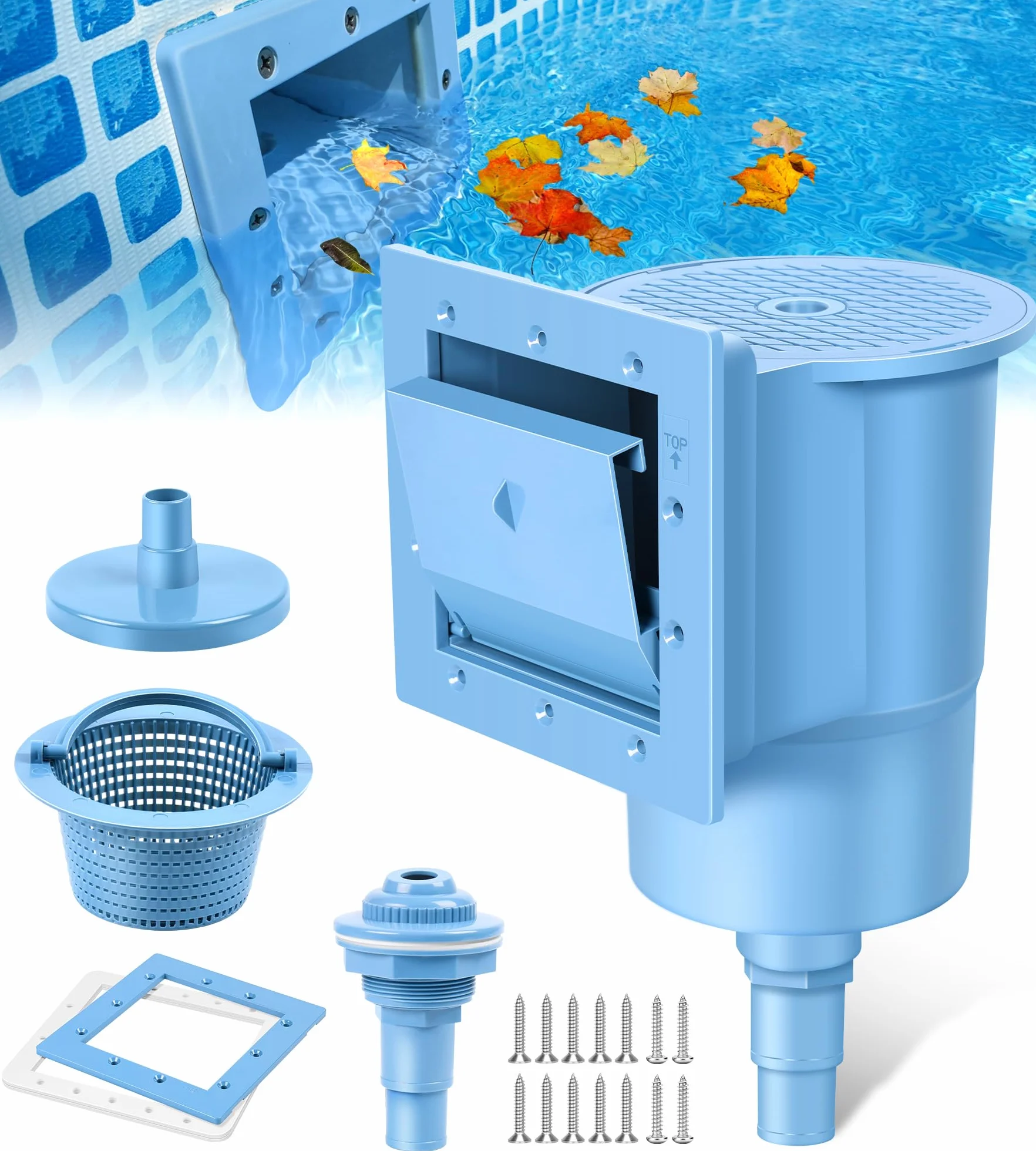 LuxBlue Skimmer Piscina Desmontable, Skimmer Piscina Cuadrado de ABS Alta Resistencia,Esquimer para Piscinas Desmontable con Cesta Extraíble Fácil de Limpiar,Skimmers Superficie Piscinas Poliester