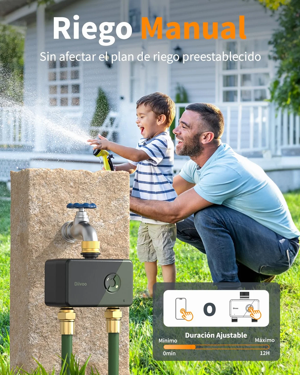 Diivoo Programador Riego WiFi 2 Zonas Entrada Salida Latón Temporizador App Alexa Automático Jardín