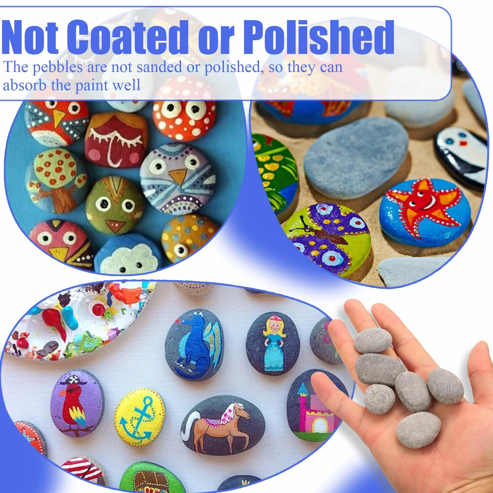 Piedras para Pintar 50 Pcs, Guijarros Planos 1-3 cm, Rocas de Río Decorativas Naturales Lisas para Manualidades