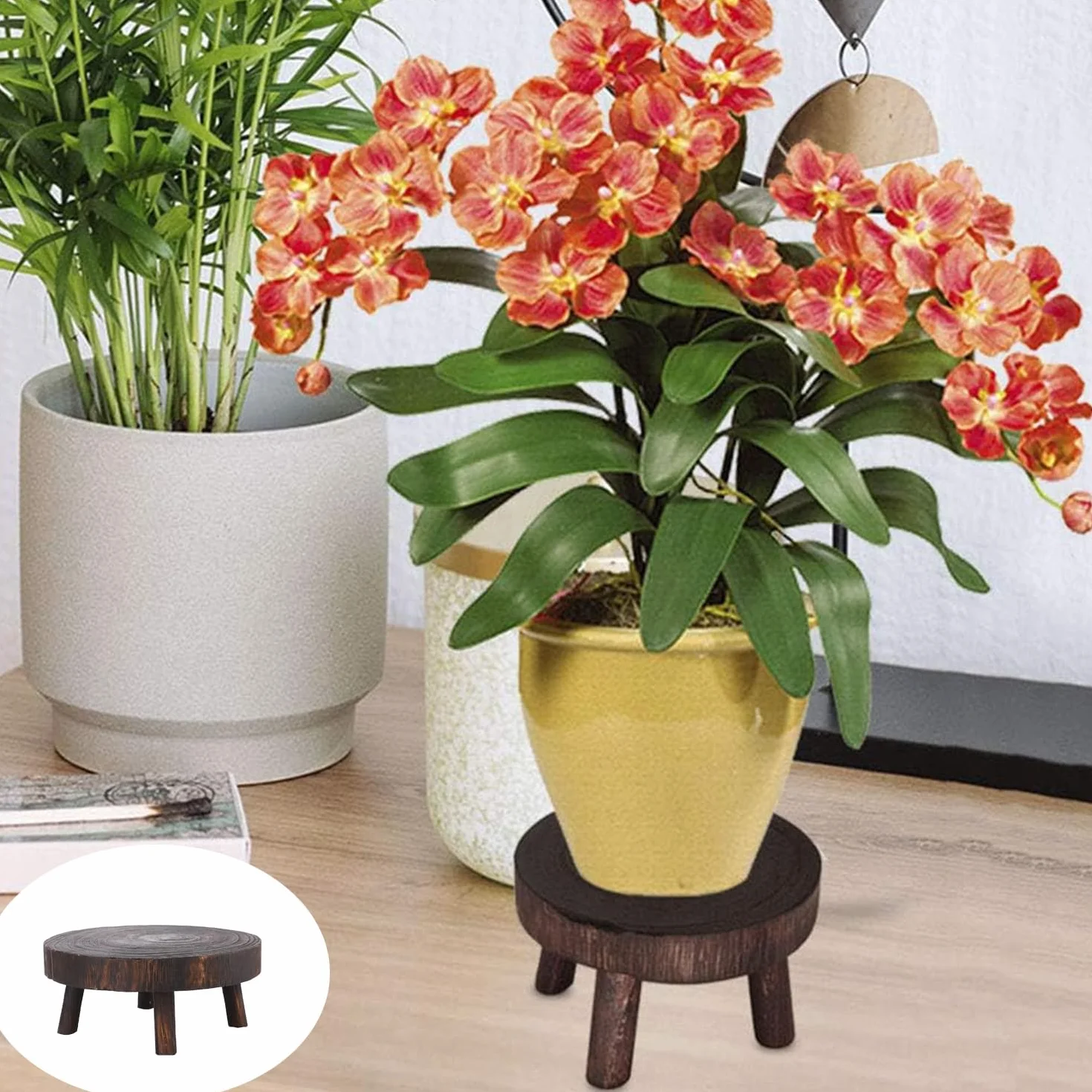 Soporte de Plantas Taburete Redondo para Interior Macetas Bonsái