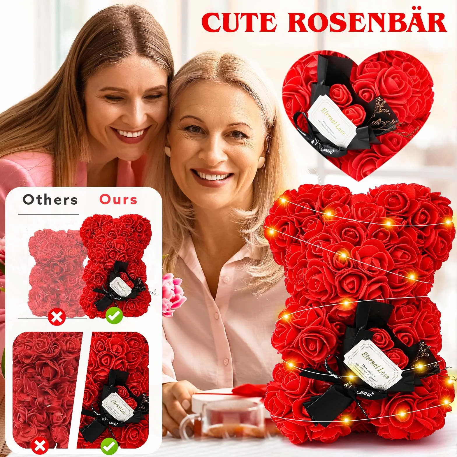 Rosa Eterna Oso Rosa Collar Caja Regalo Madre Mujer Aniversario Cumpleaños