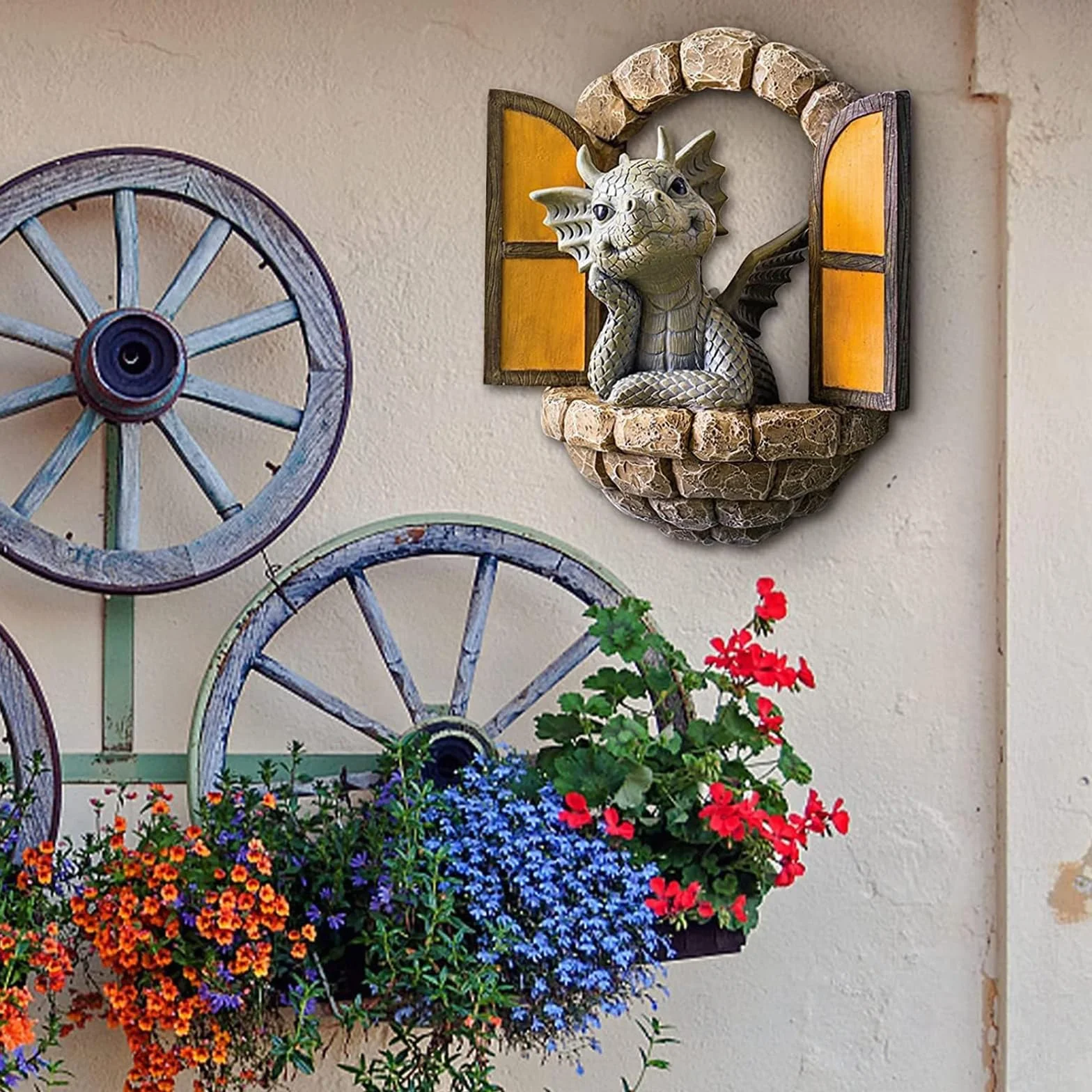 Escultura de dragón de resina para jardín, patio y pared, decoración de árbol