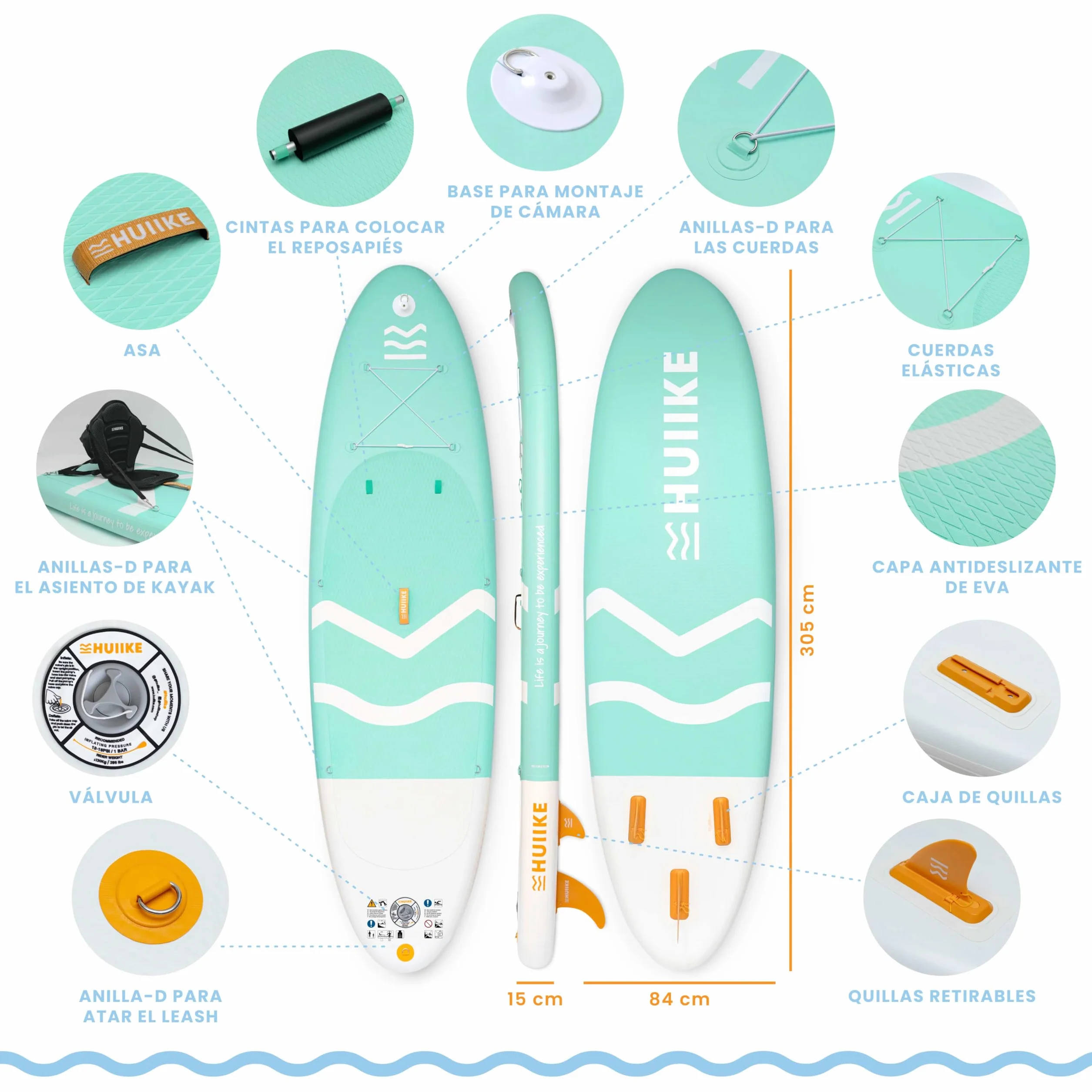 HUIIKE Tabla Paddle Surf Hinchable 305x84x15 cm 130 kg con Accesorios