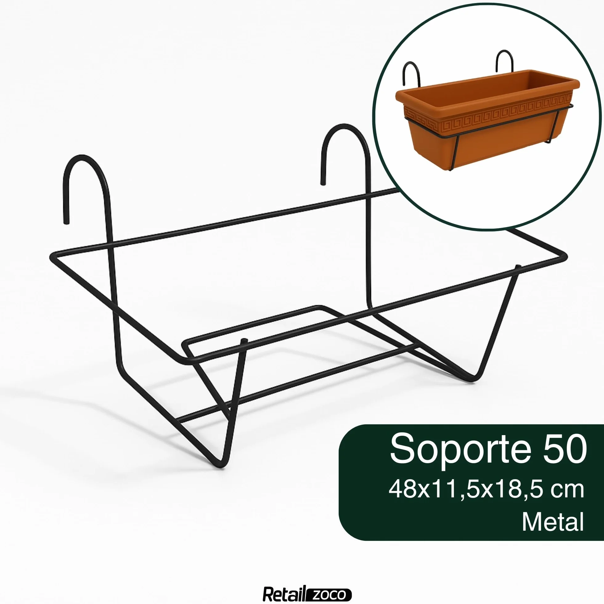 TECHZOCO Soporte Metal para Jardinera de Balcón Negro 50 cm
