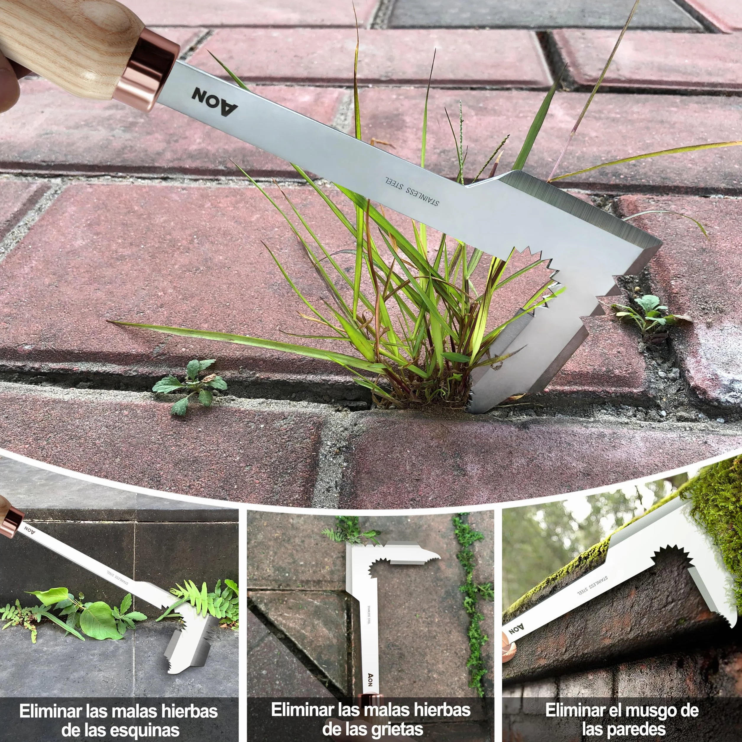 AON Extractor de Malas Hierbas 2-Pack – Acero Termotratado, Mango Ergonómico de Fresno para Jardín y Césped