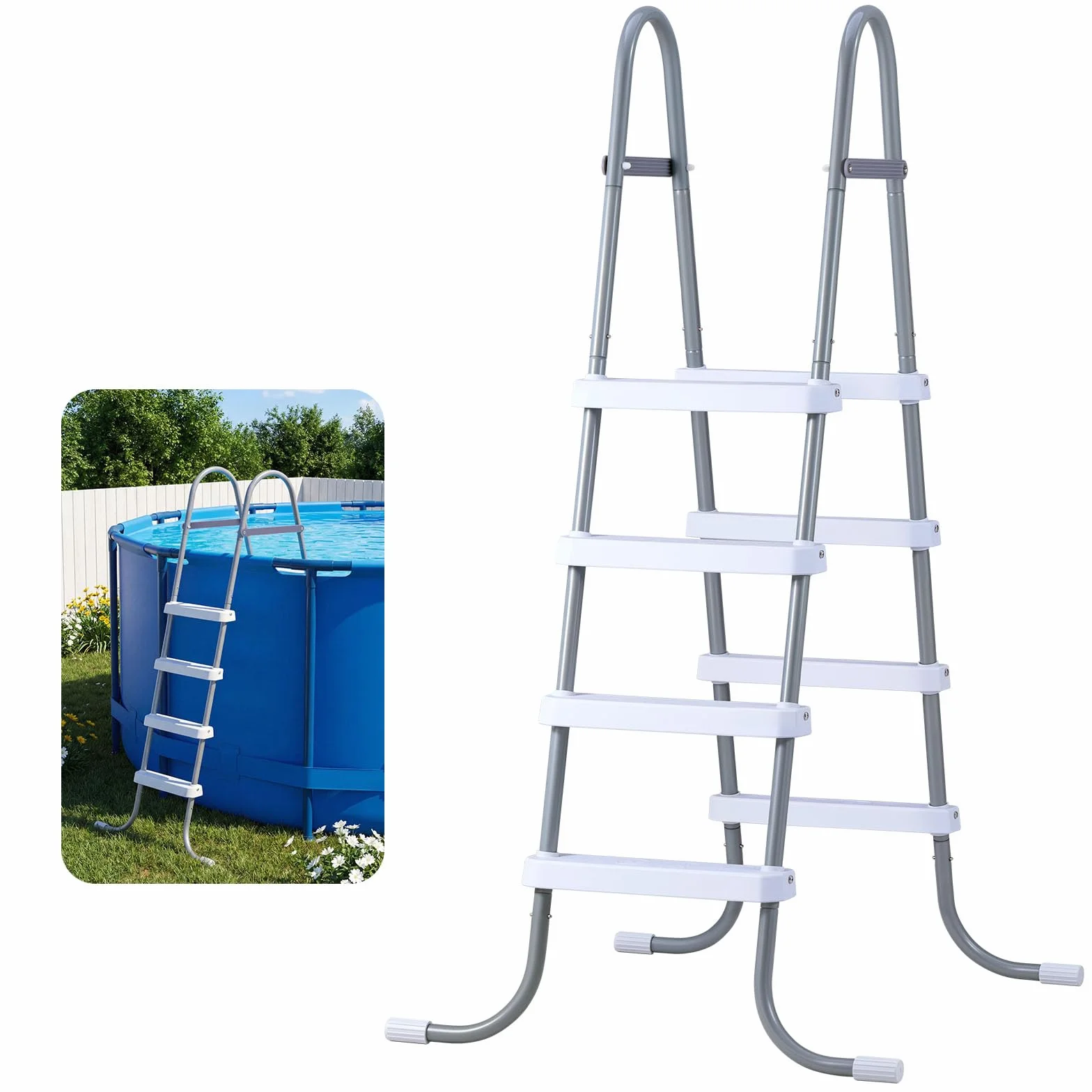VEVOR Escalera Piscina 4 Peldaños 136kg Acero Carbono Antideslizante 121,9cm