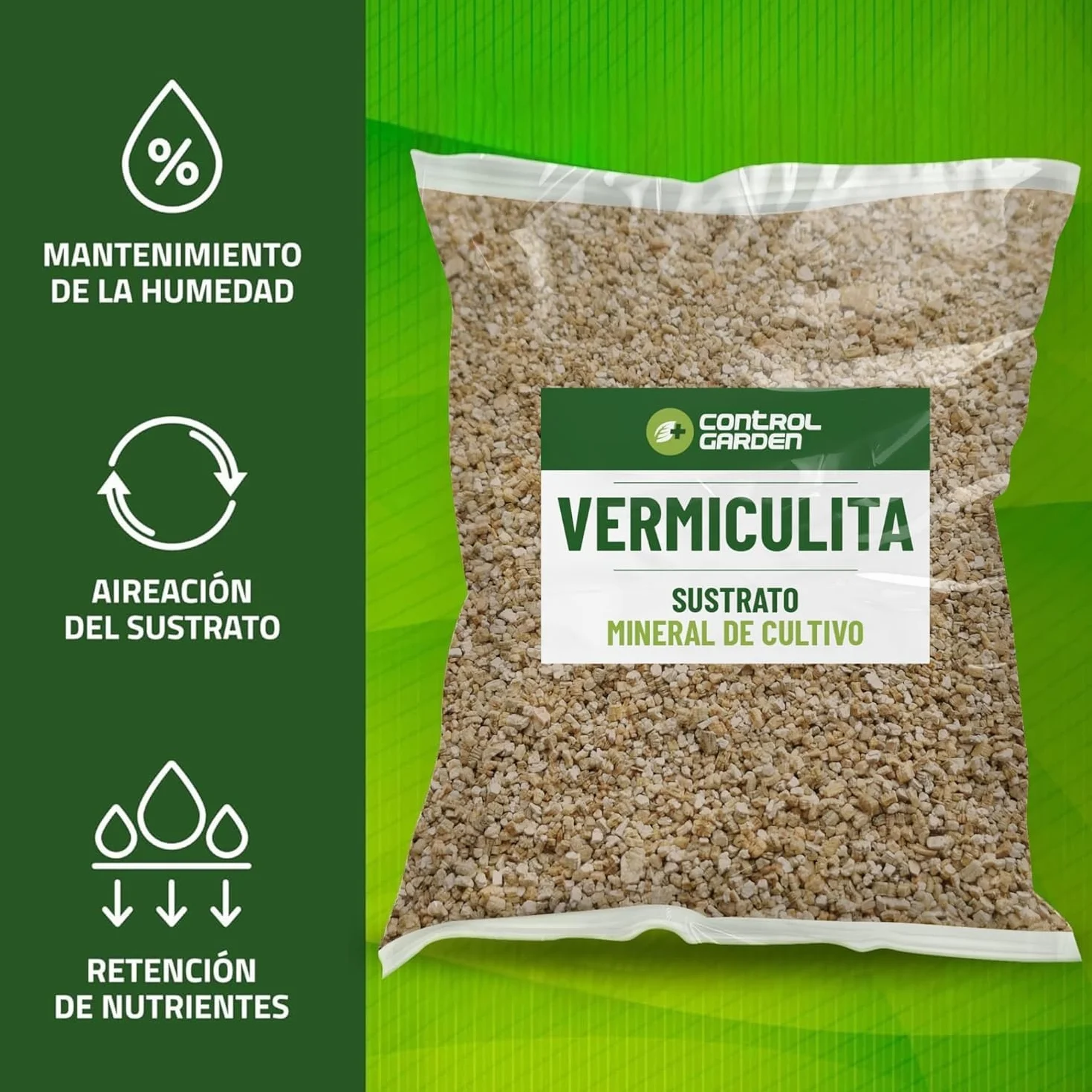 CONTROL GARDEN Arlita 10L + Perlita 10L + Vermiculita 10L Sustrato para Plantas