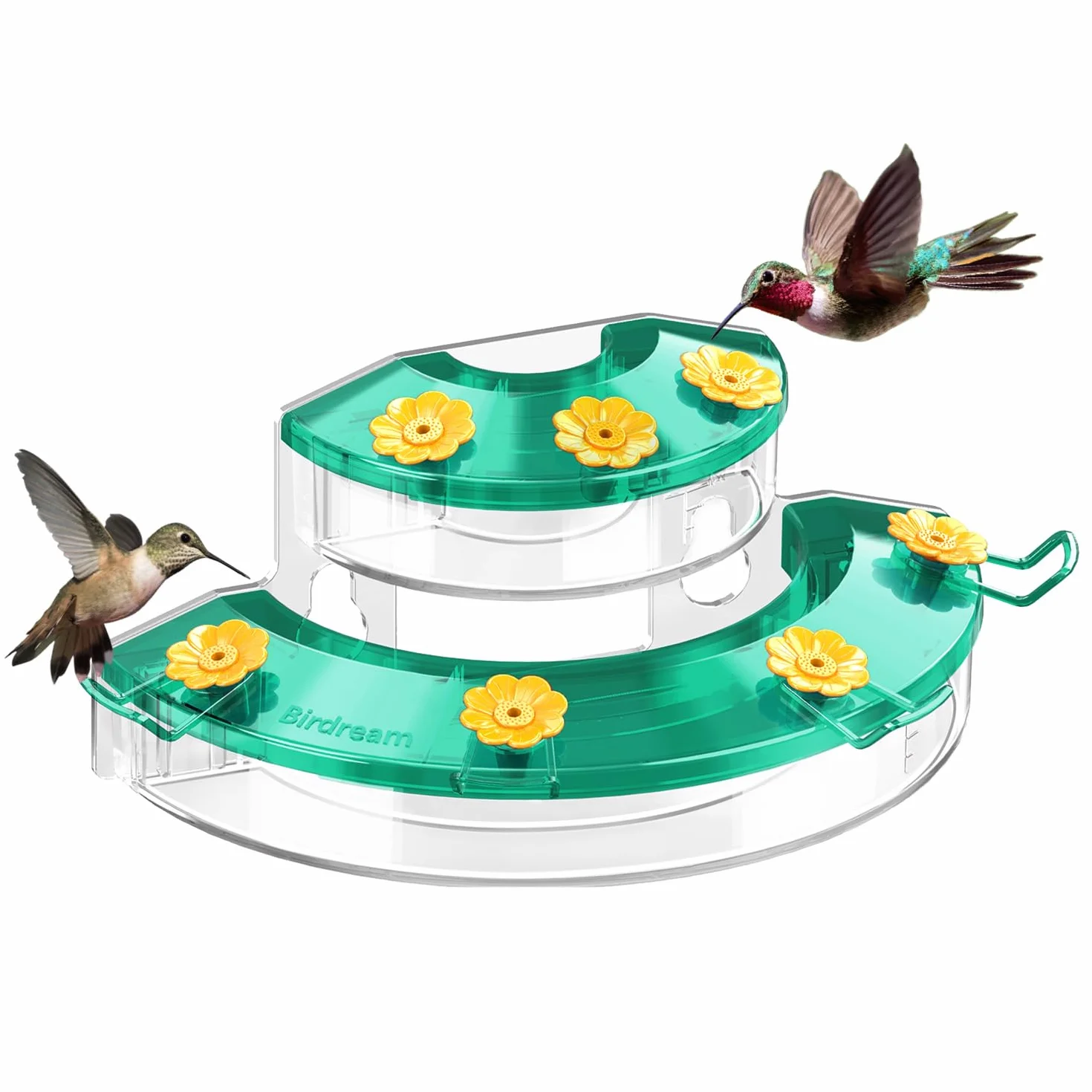 Birdream Comederos de colibríes de ventana para exteriores, con ventosas fuertes y 7 puertos de alimentación, fácil de usar y mantener, regalo para los amantes de los pájaros, comedero de plástico