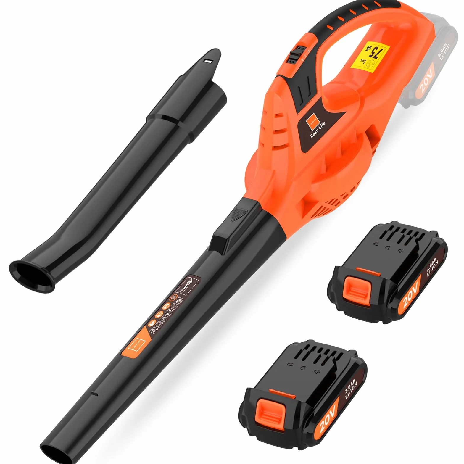 Leisch Life Soplador de hojas inalámbrico, soplador de hojas eléctrico de mano de 21 V con 2 baterías de 2.0 Ah y cargador, soplador de hojas ligero alimentado por pilas para el cuidado del césped,
