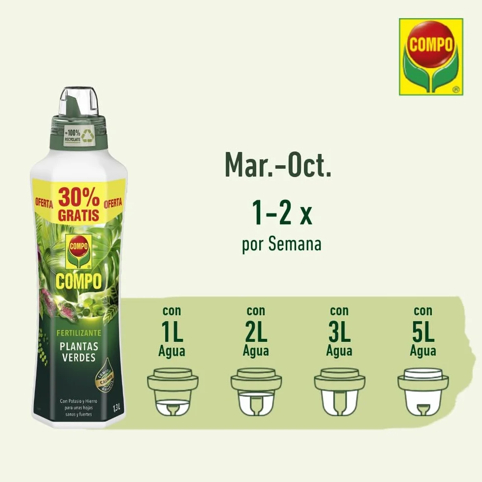 COMPO Fertilizante líquido para plantas verdes con potasio y hierro, 1,3 L