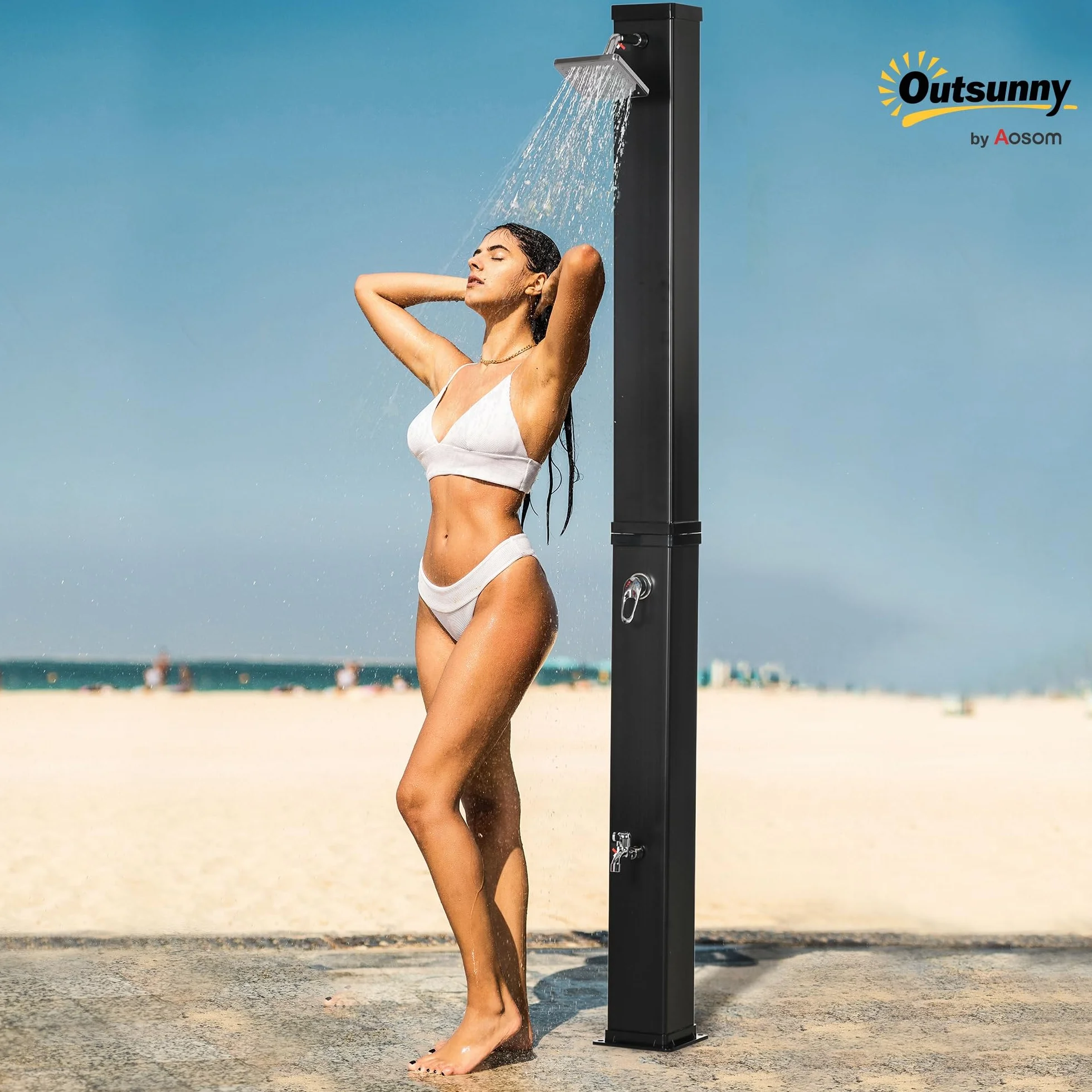 Outsunny Ducha Solar Exterior 40L Ducha de Jardín con Cabezal de Ducha 60℃ 19x20x217 cm Negro