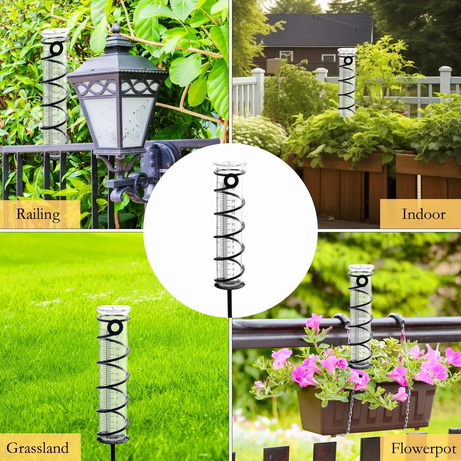 Pluviómetro extraíble con estaca de Metal en Espiral para jardín césped terraza
