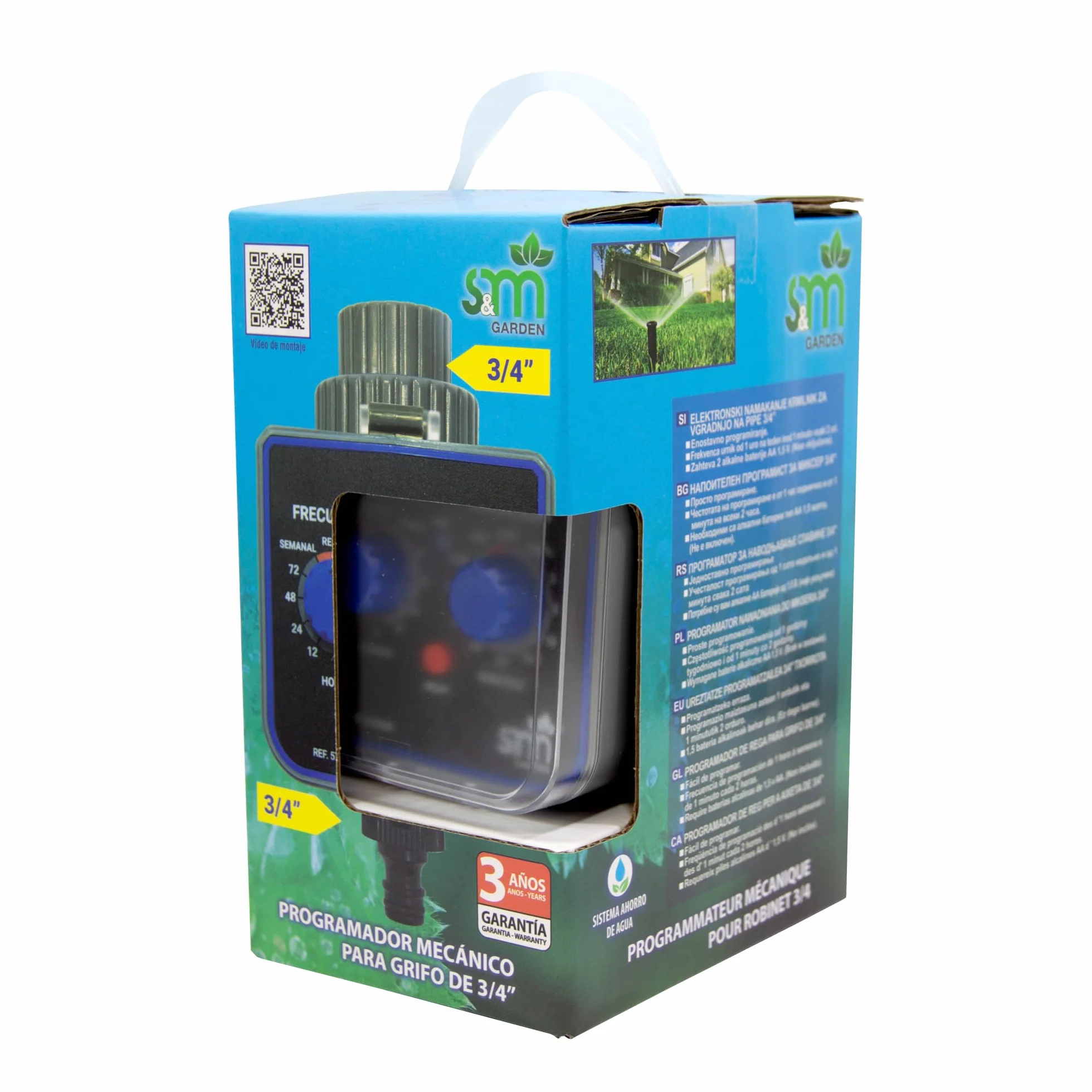 S&M Programador de Grifo 1 Salida Riego Automático 3/4" Gris/Negro