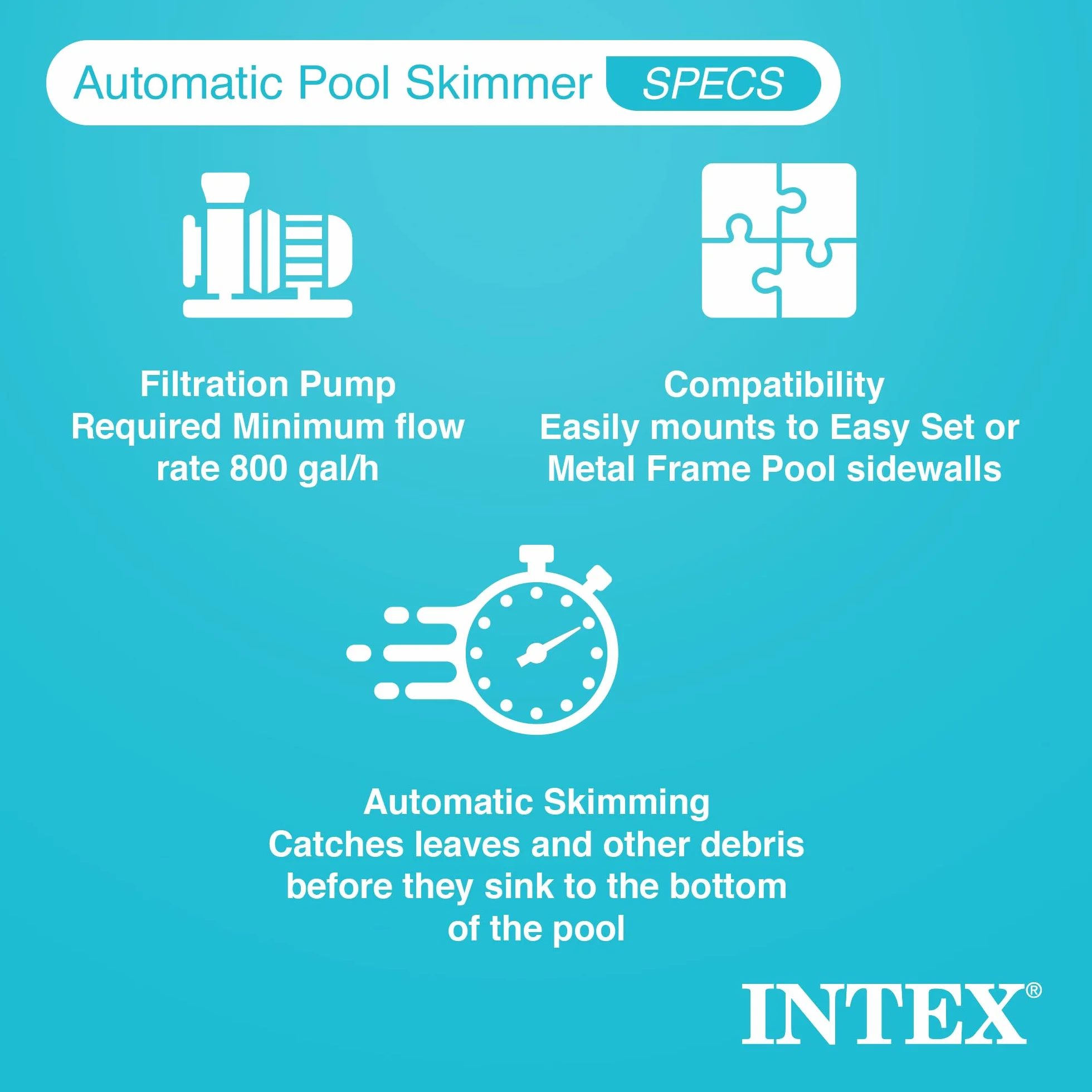 Intex Skimmer Deluxe para Piscinas Desmontables, Recoge Hojas, 3785 l/h, Compatible Easy Set y Metálicas