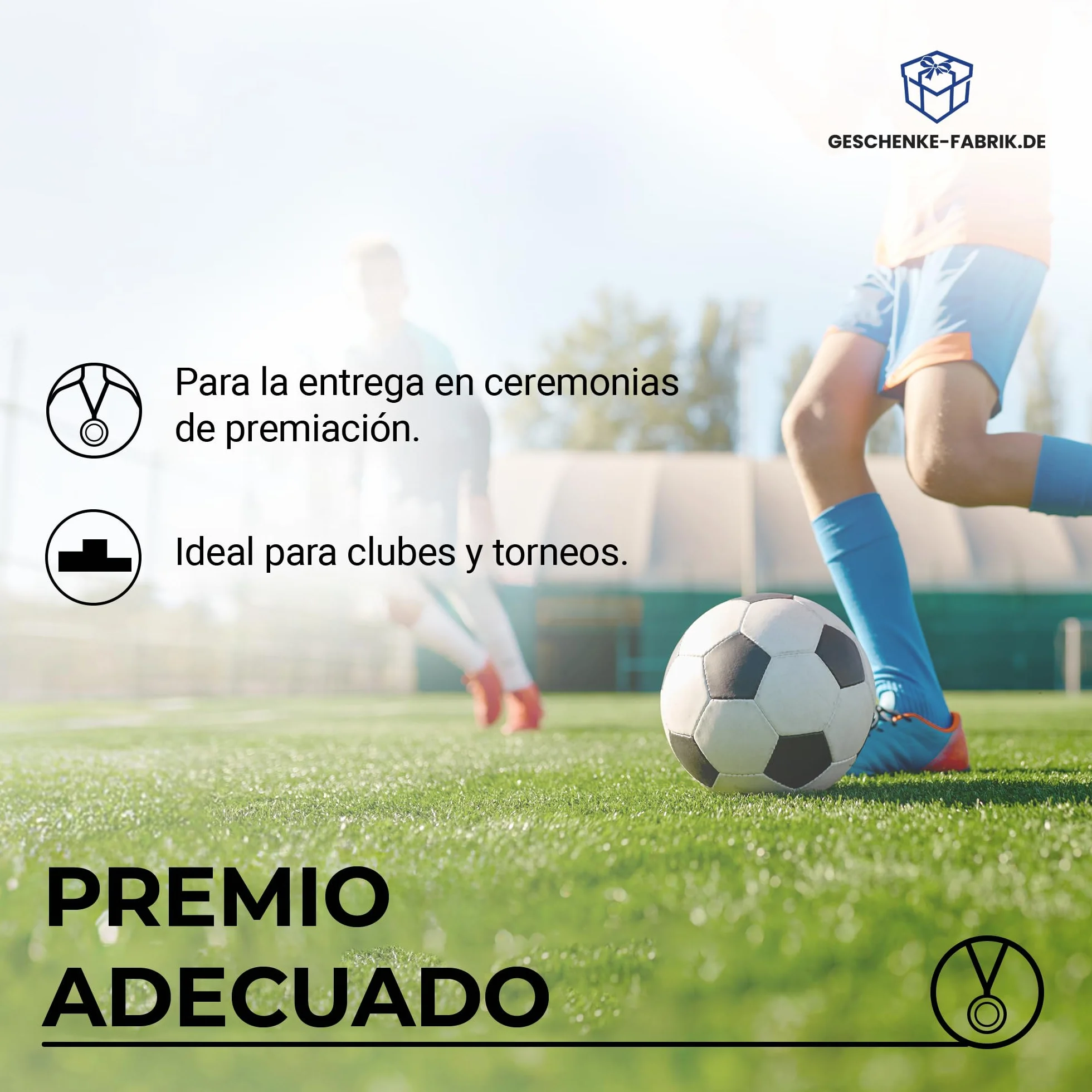 Pokal-Fabrik Juego de 10 Medallas de Fútbol Metal Dorado con Cinta Azul, Blanca y Roja