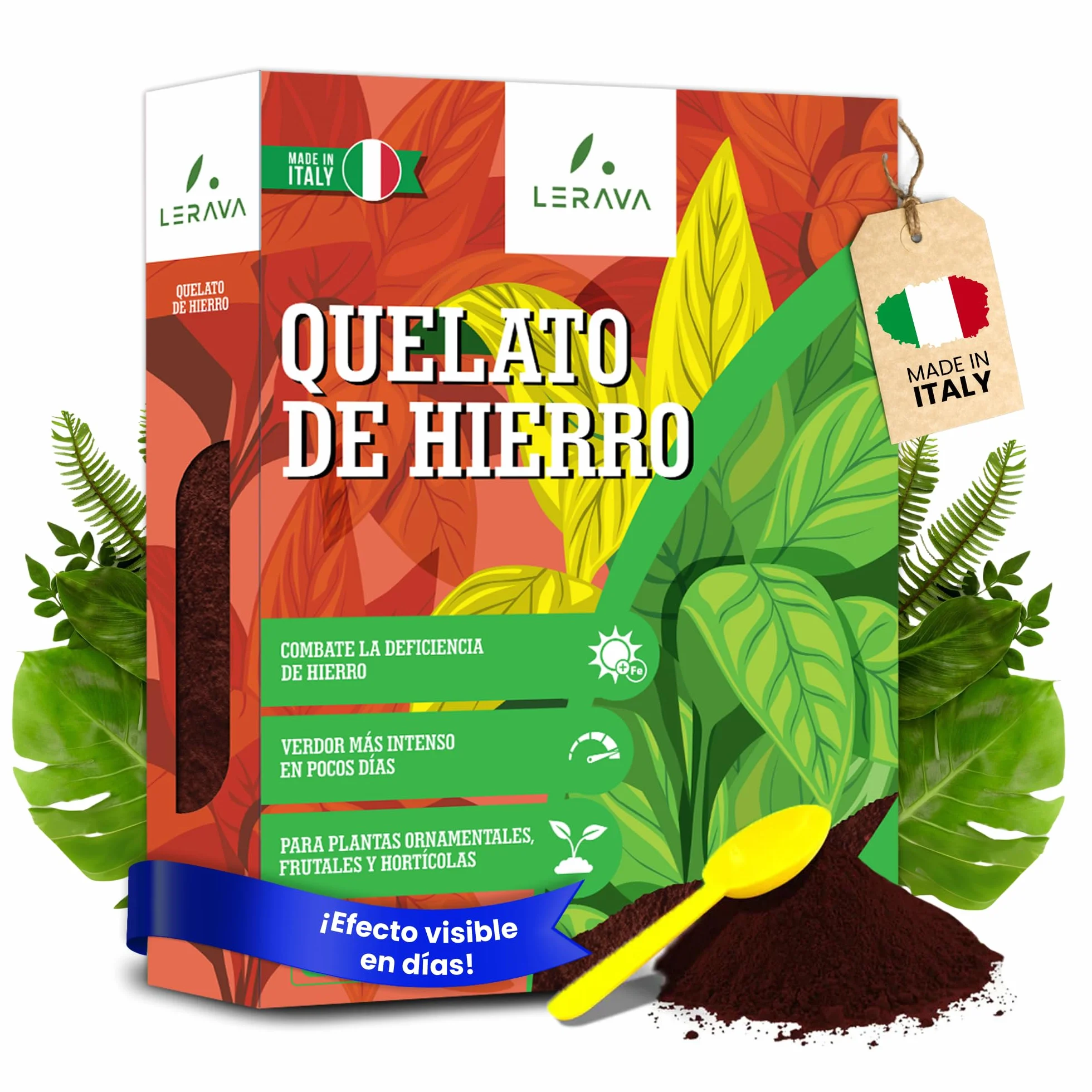 LERAVA Quelato de Hierro 200 g - Verdeante Soluble en Agua - Corrige Amarilleo - Mejora el Verde Natural - Apoya la Fotosíntesis - Ideal para Plantas y Cítricos
