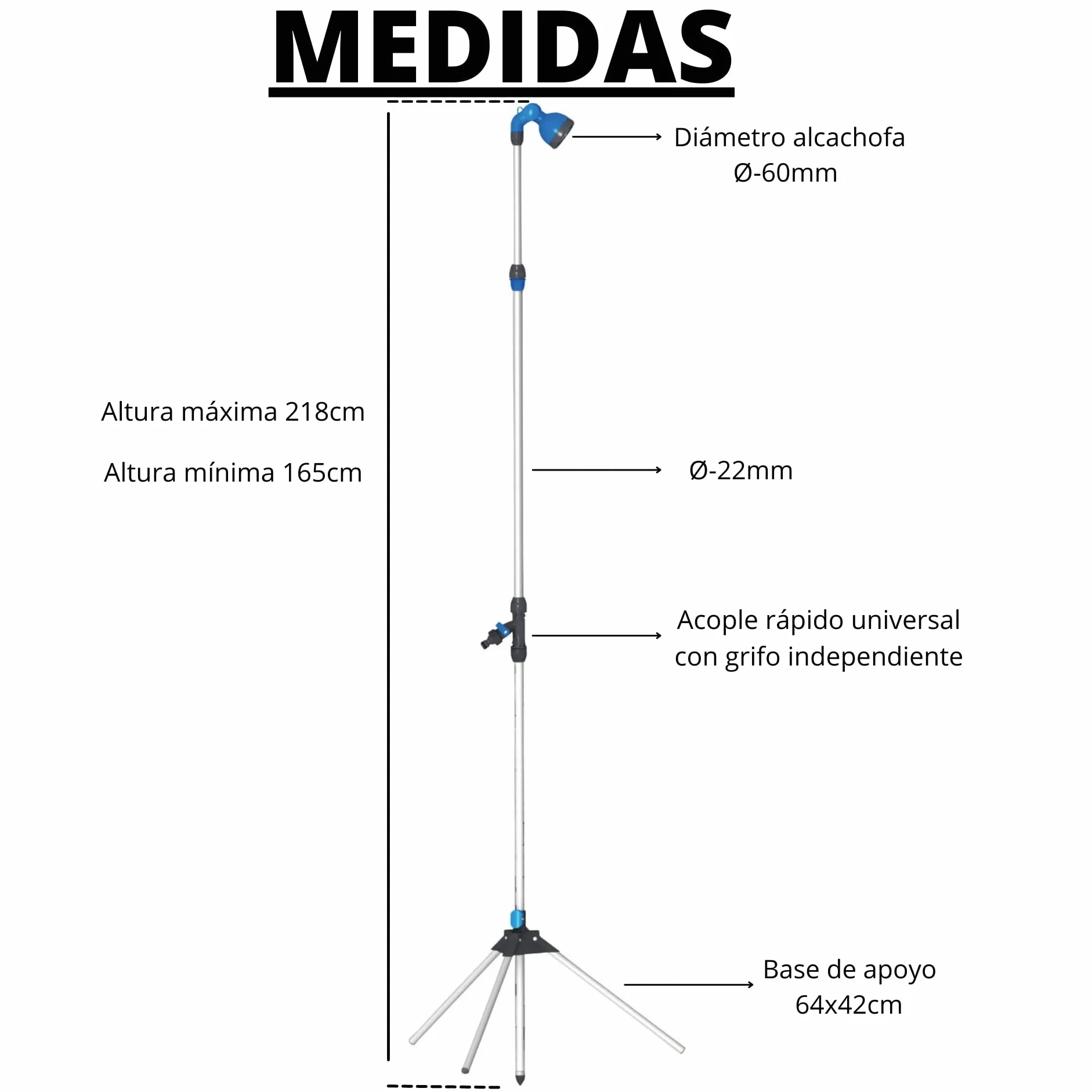 Riegolux 973809 Ducha con Trípode 3 Secciones 225 cm