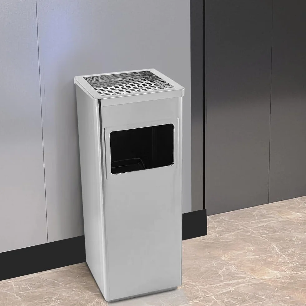 HUOLE Papelera con Cenicero Acero Inoxidable 48L 30x24x60cm Cubo Basura