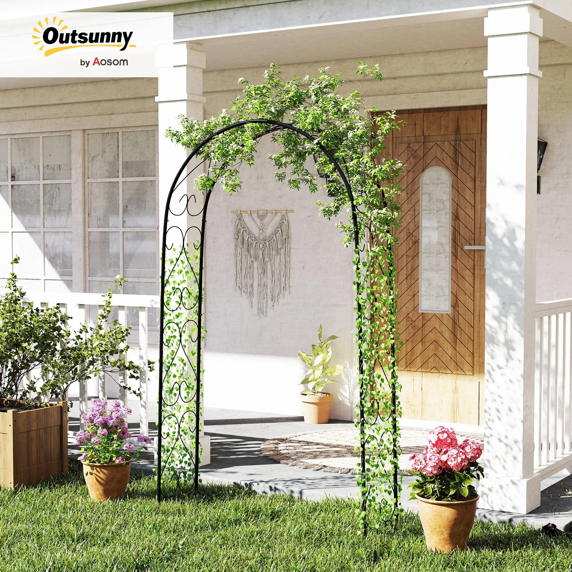 Outsunny Arco de Jardín de Acero para Rosas 125x37x230 cm Negro