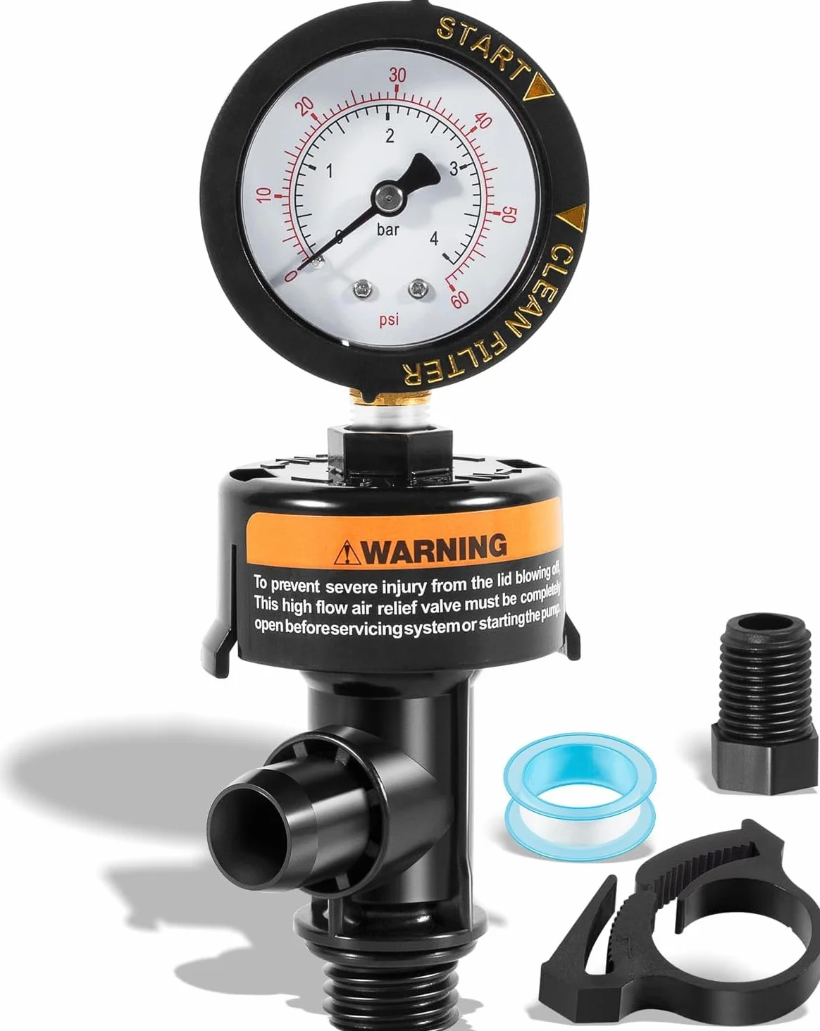 Válvula de purga de aire con manómetro para filtro de piscina compatible con 98209800 y 190058 Clean & Clear Warrior FNS Predator