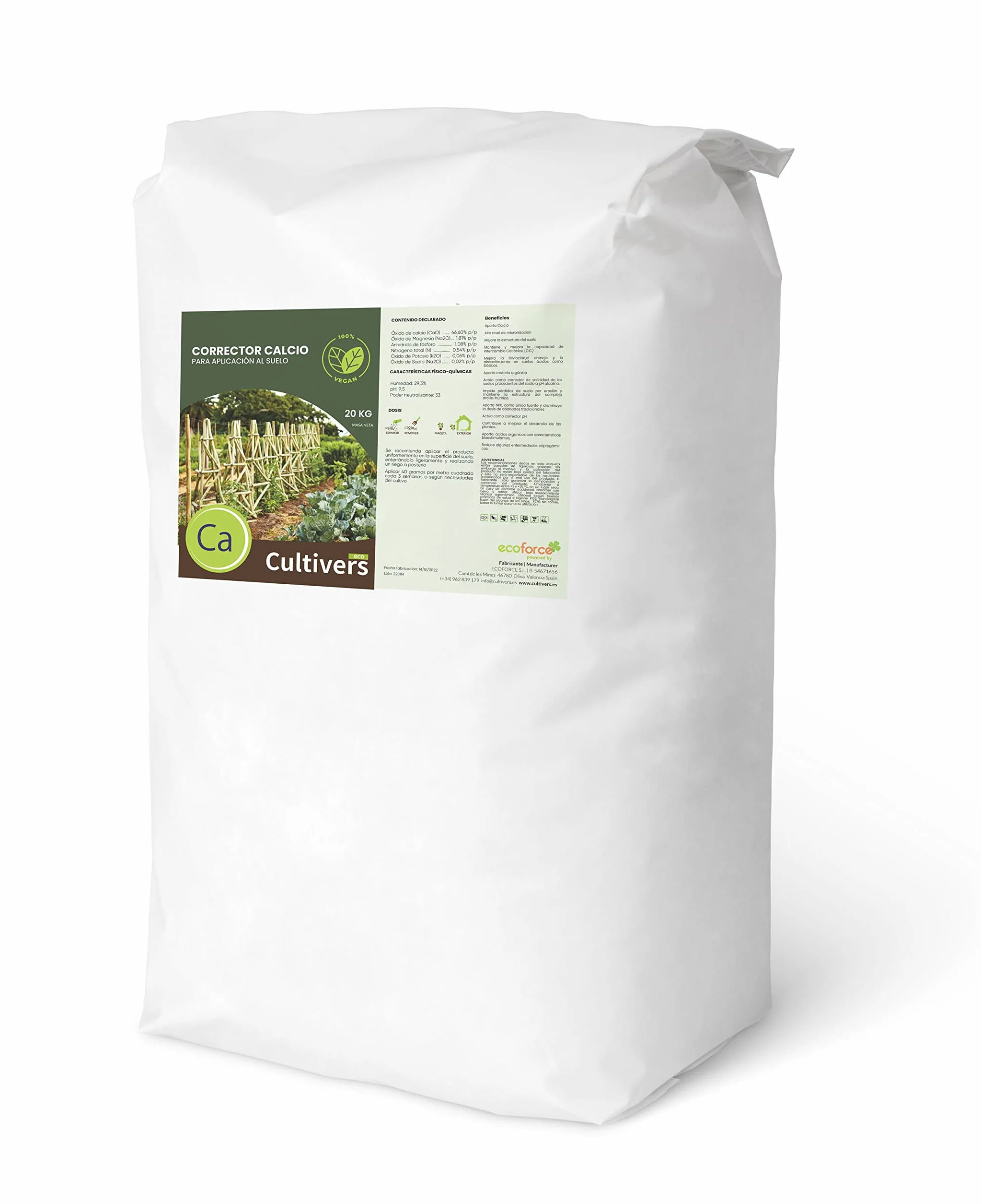 CULTIVERS Corrector de Calcio 20 kg Ecológico Vegano para Plantas