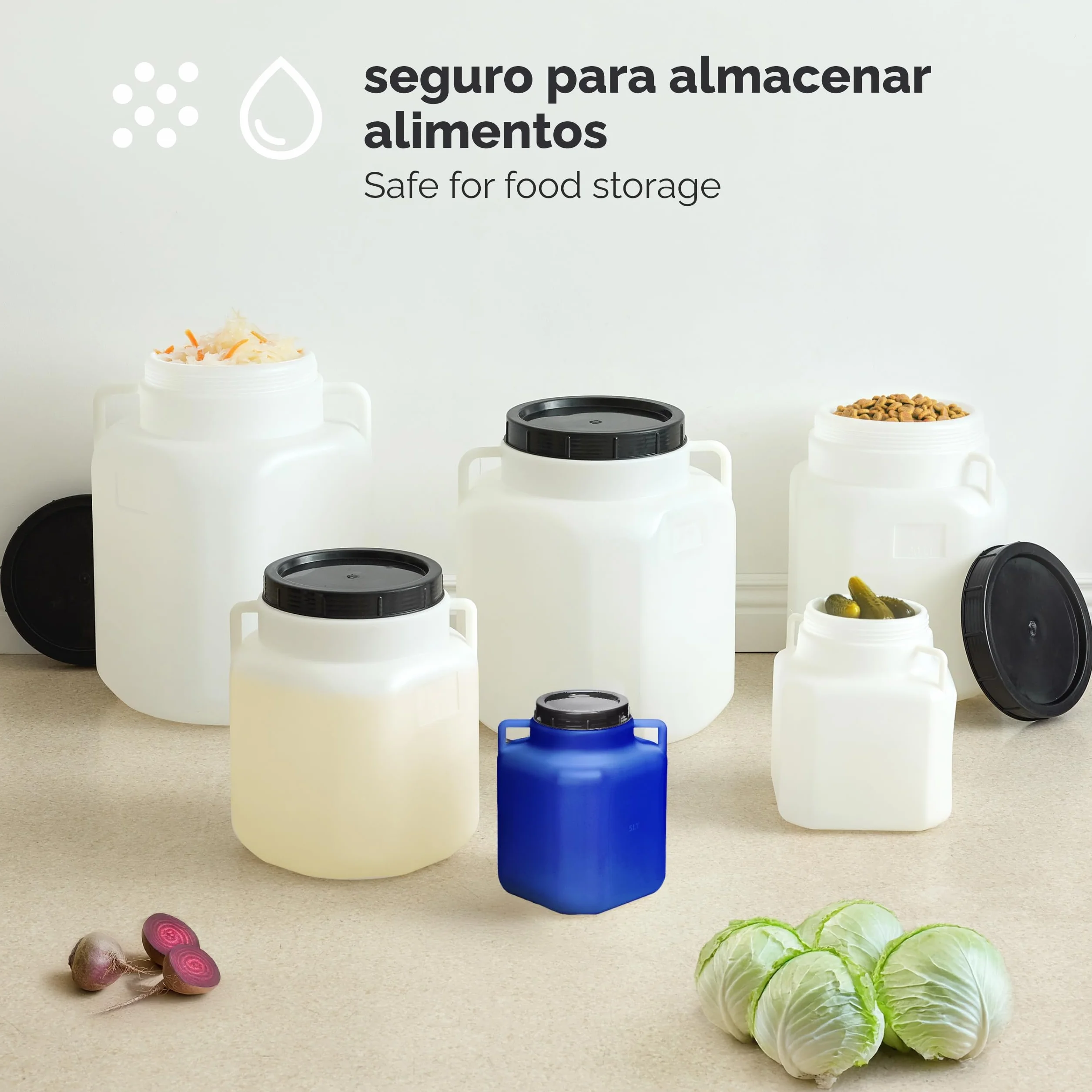 Barril Cuadrado 50 litros BPA-Libre Boca Ancha Depósito de Agua con Tapa Negro