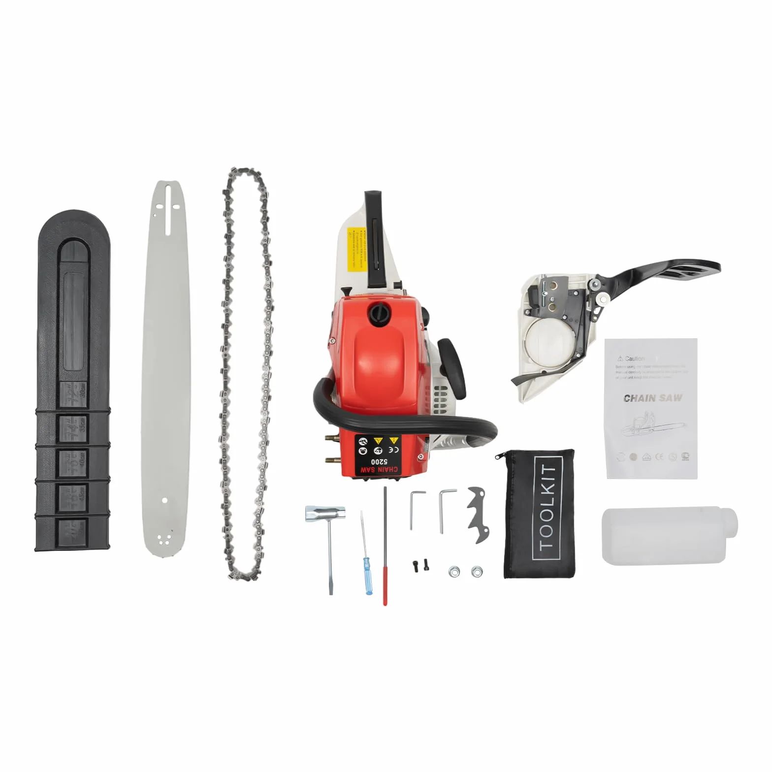 Motosierra de gasolina de 2 tiempos 52 CC, 2 kw, 51 cm de espada y cadena, 52 cm³ de cilindrada, 51 cm de diámetro de grosor de corte, 7500 rpm, motosierra manual para leña, poda de árbol y cuidado