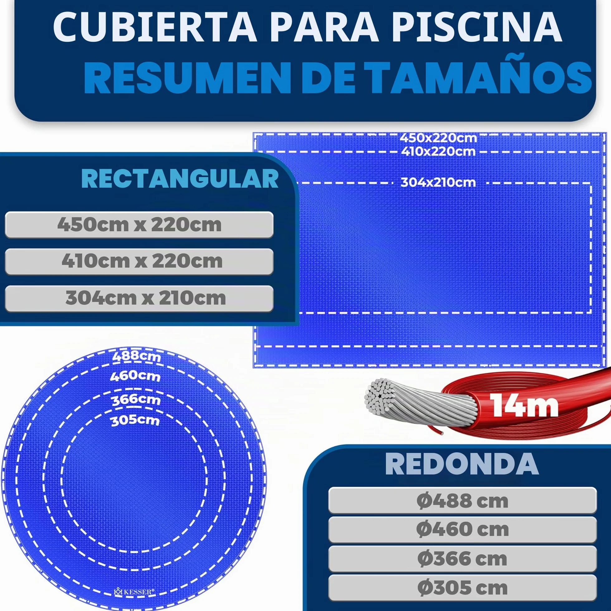 KESSER Cubierta solar para piscina redonda 366 cm 200 g/m² polietileno
