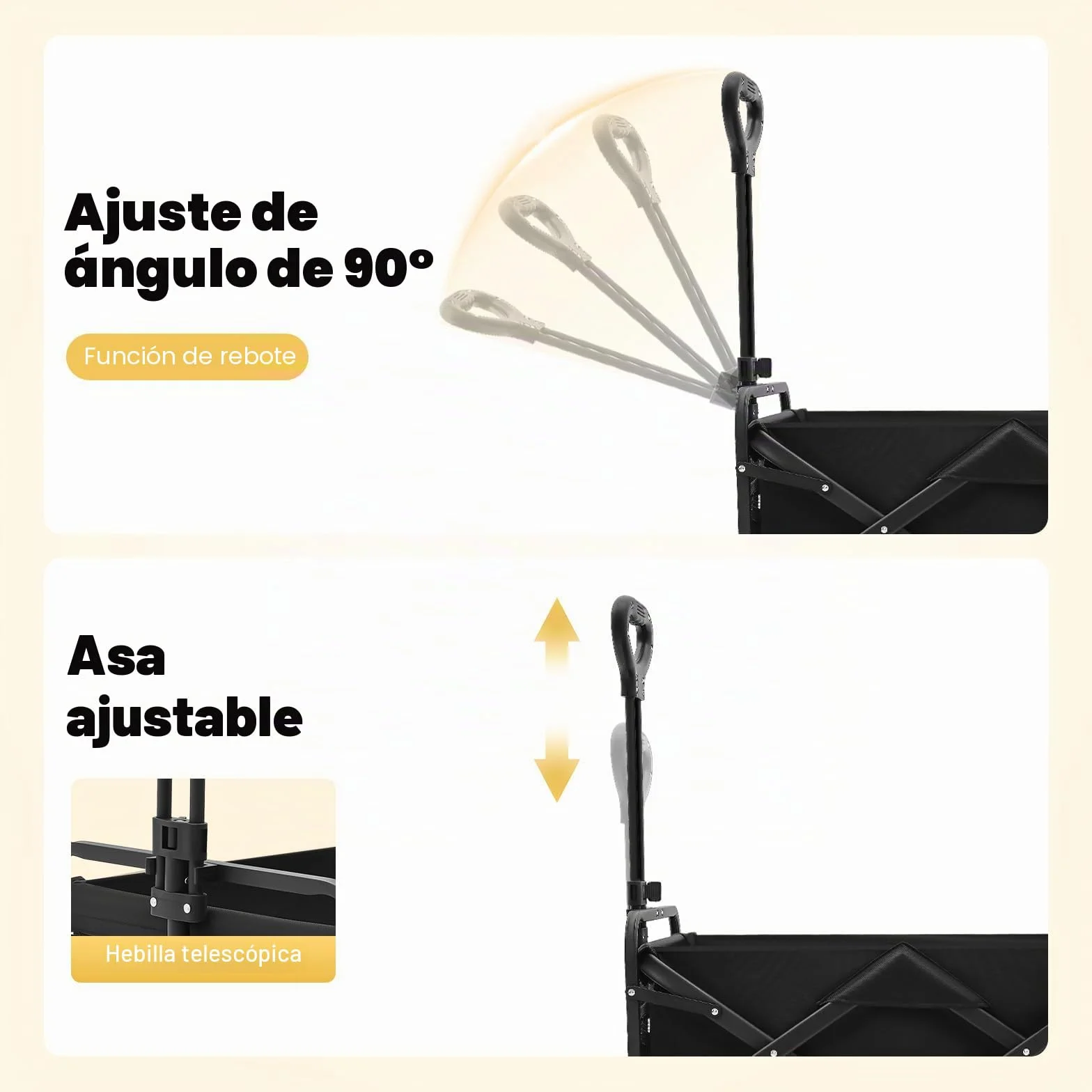 Carro plegable de hasta 80 kg – Carro de transporte con 2 soportes para copas para playa, jardín, camping y compras (ligero y resistente, negro)