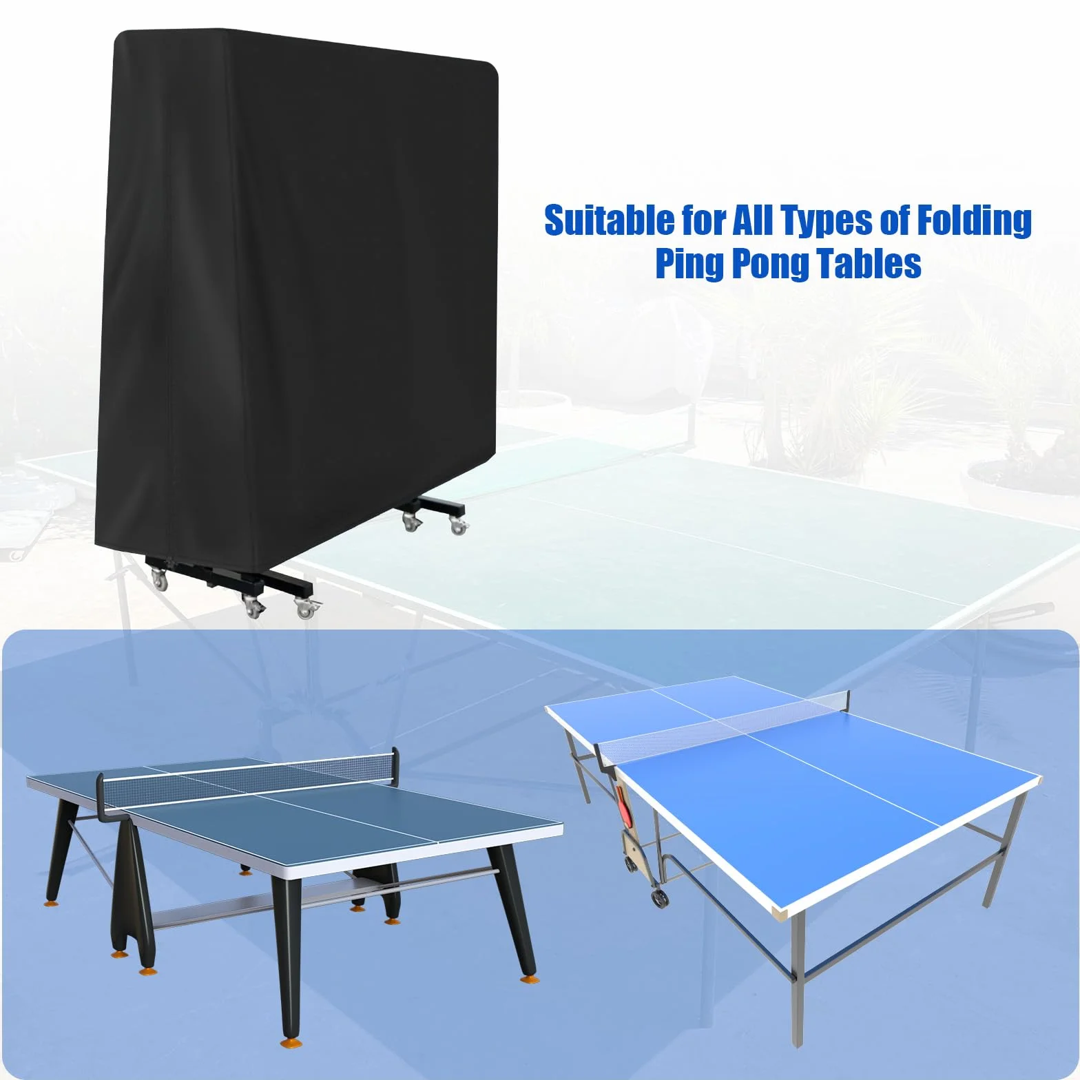 Funda Mesa Ping Pong Exterior 165x70x185cm Oxford Impermeable Plegable Negro