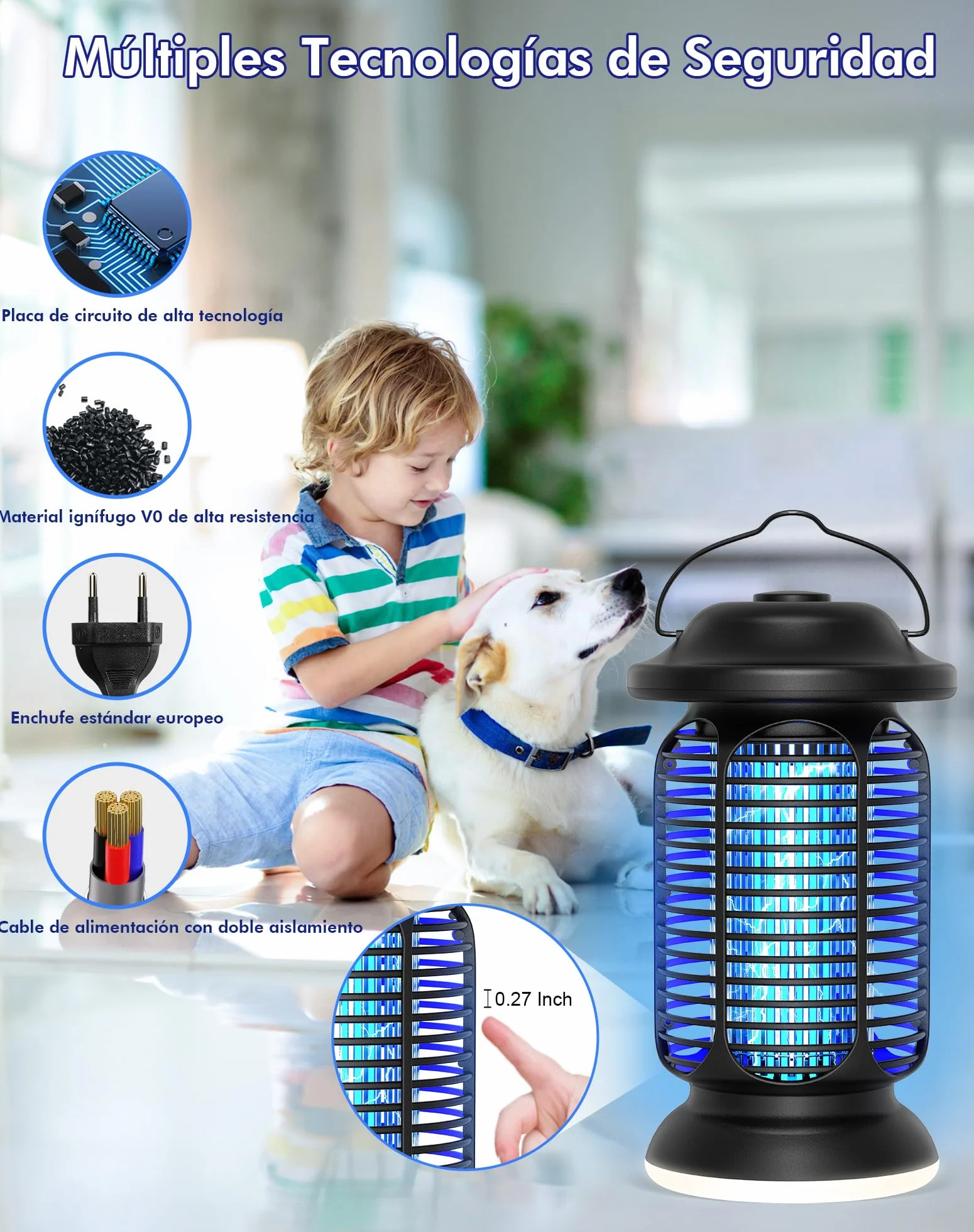Matamosquitos Eléctrico 4000V, Lámpara Antimosquitos 20W LED, IPX4 Impermeable, Trampa para Moscas Exterior e Interior