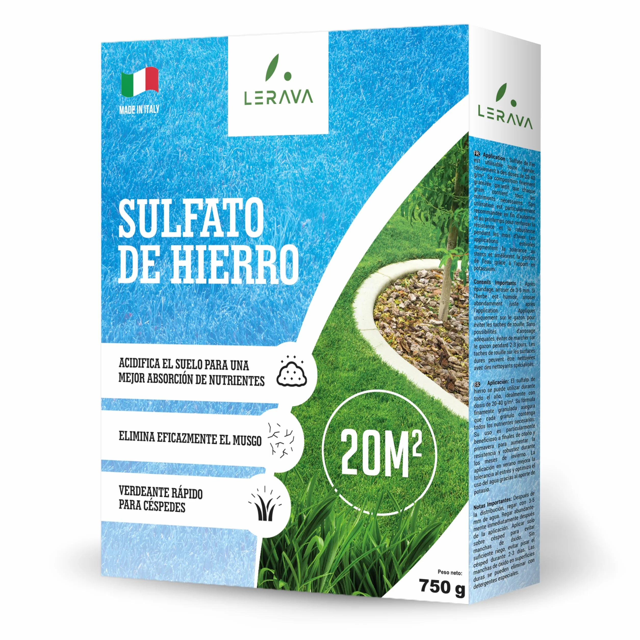 LERAVA Sulfato de Hierro Granulado Fertilizante para Plantas y Jardines Césped Árboles 20m²