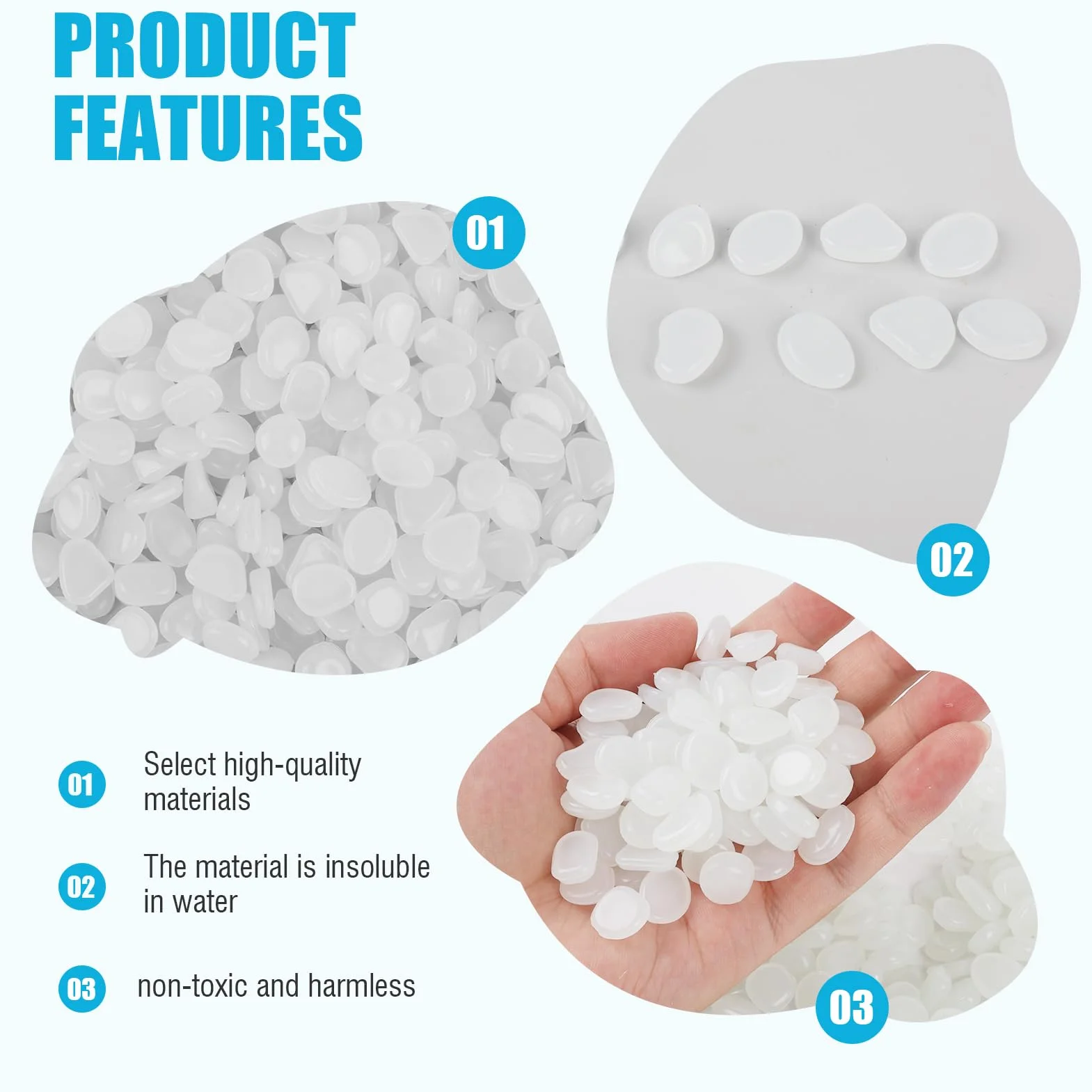Piedras Luminosas Decorativas Jardin 300 Piezas Fluorescentes Guijarros Macetas Senderos Blanco