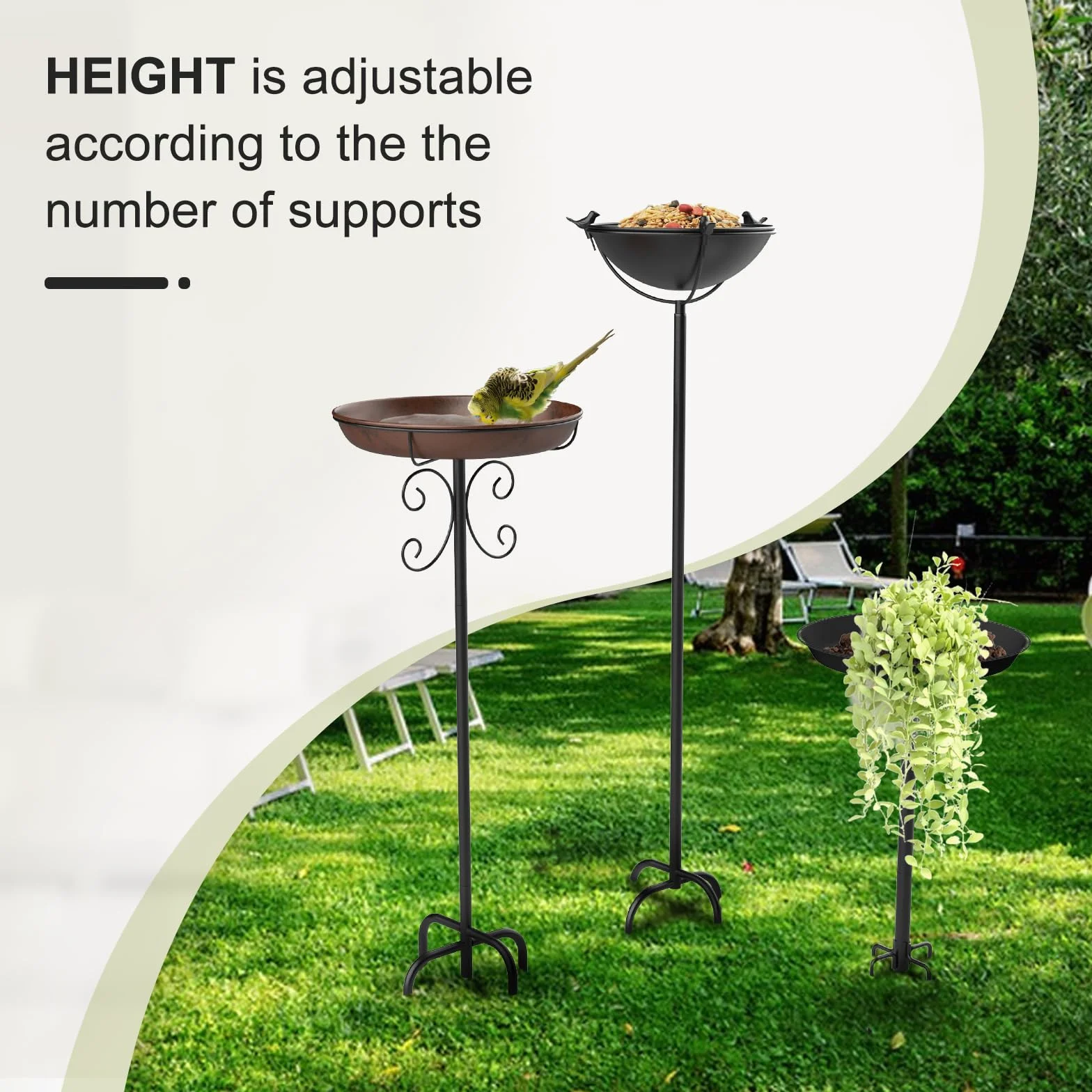 Comedero Pájaros Grande de Metal con Soporte Exterior Regulable Marrón 30x90 cm