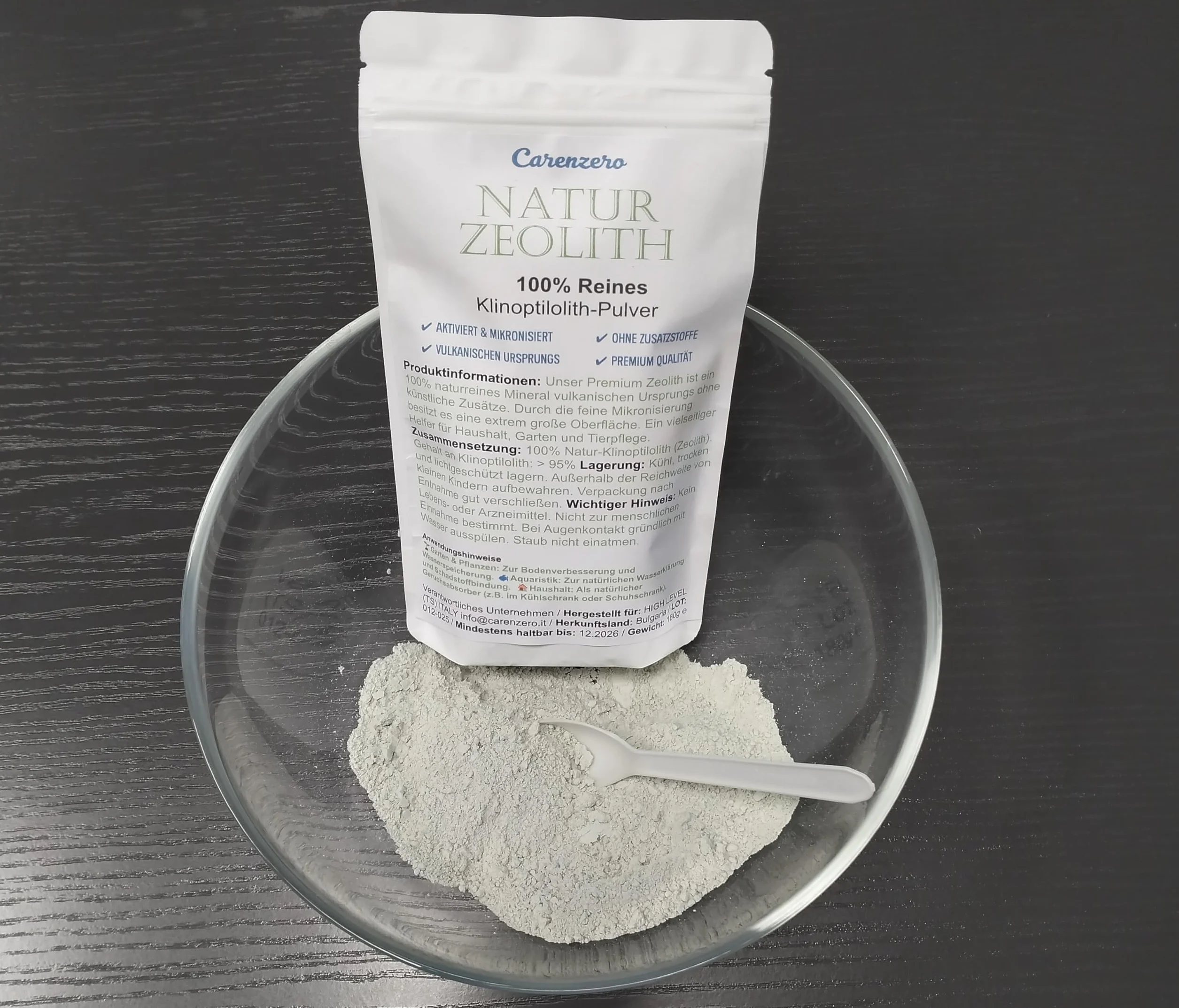 Zeolita clinoptilolita en polvo 95% micronizado activado 180 g tierra volcánica fina molida sin aditivos