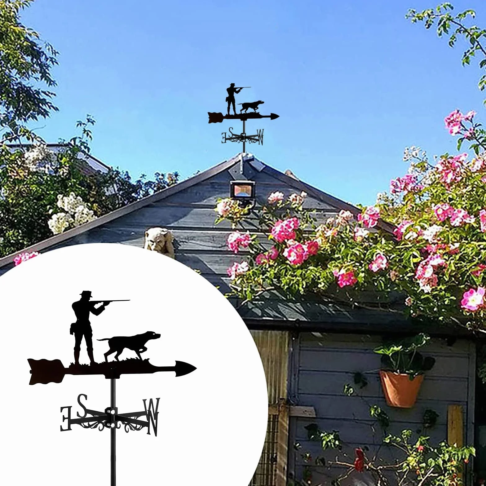 Veleta para Cazador y Perro con Montaje en Techo, Indicador de Dirección del Viento para Granja, Caza, Jardín, Decoraciones de Metal